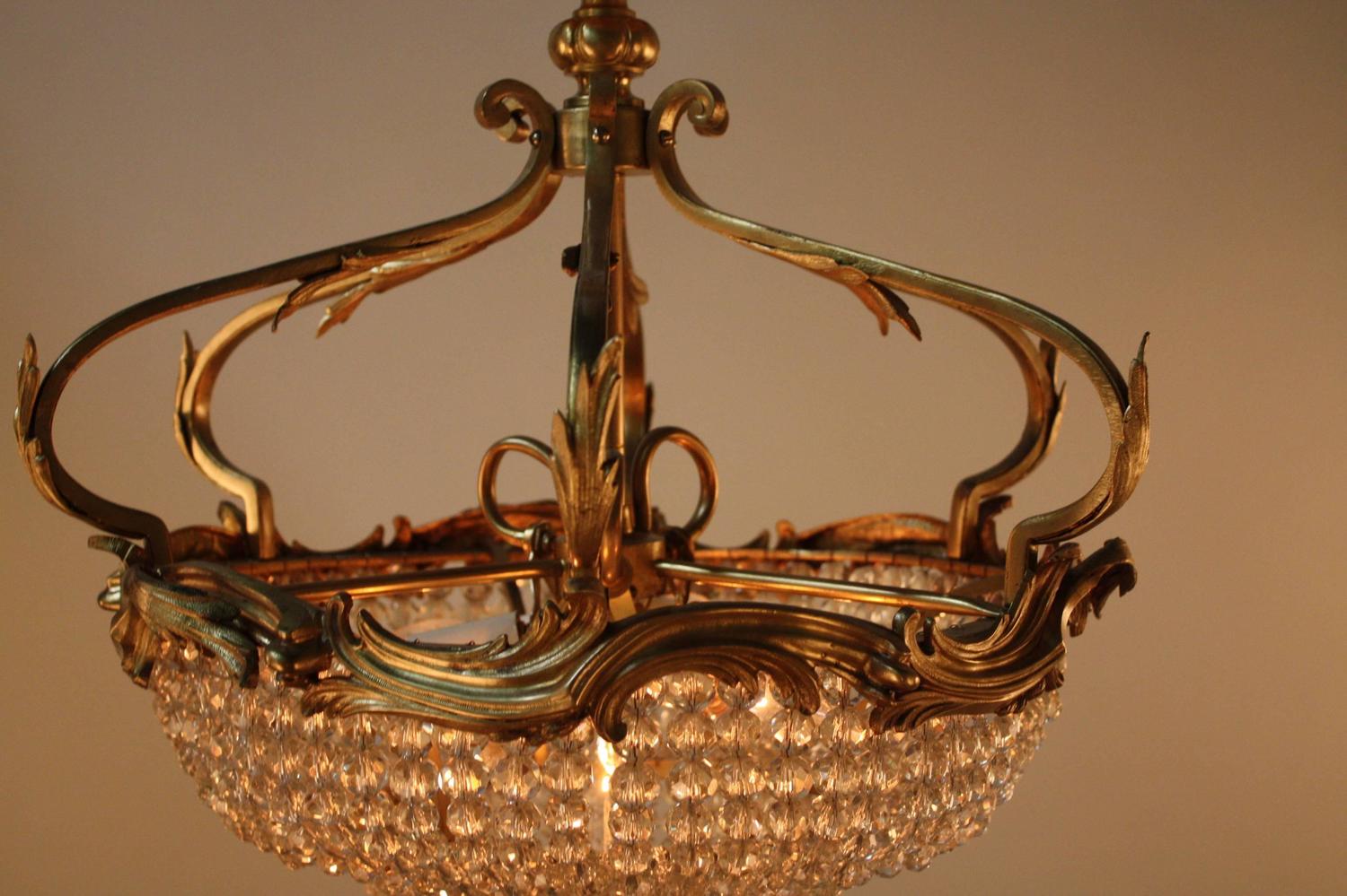 French Semi Flush Mount Crystal Chandelier at 1stdibs