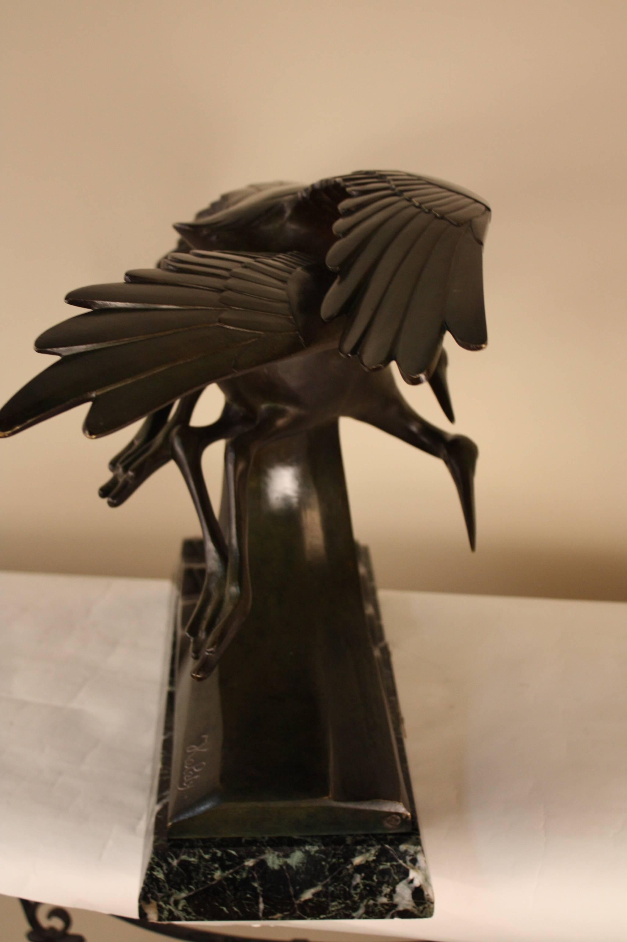 French Art Deco Bronze Bird in Flying Motion Sculpture by Alexandre Kelety In Good Condition In Fairfax, VA