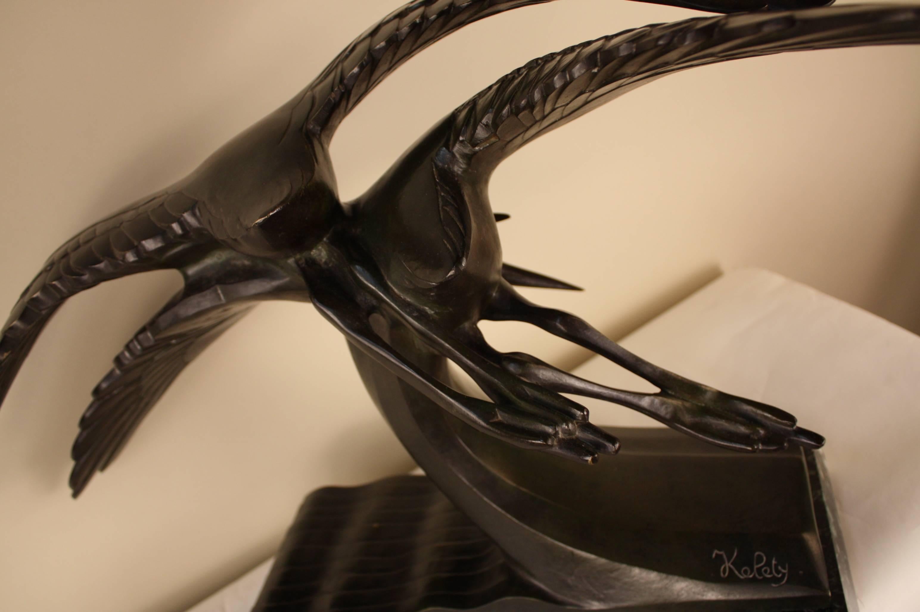 Mid-20th Century French Art Deco Bronze Bird in Flying Motion Sculpture by Alexandre Kelety