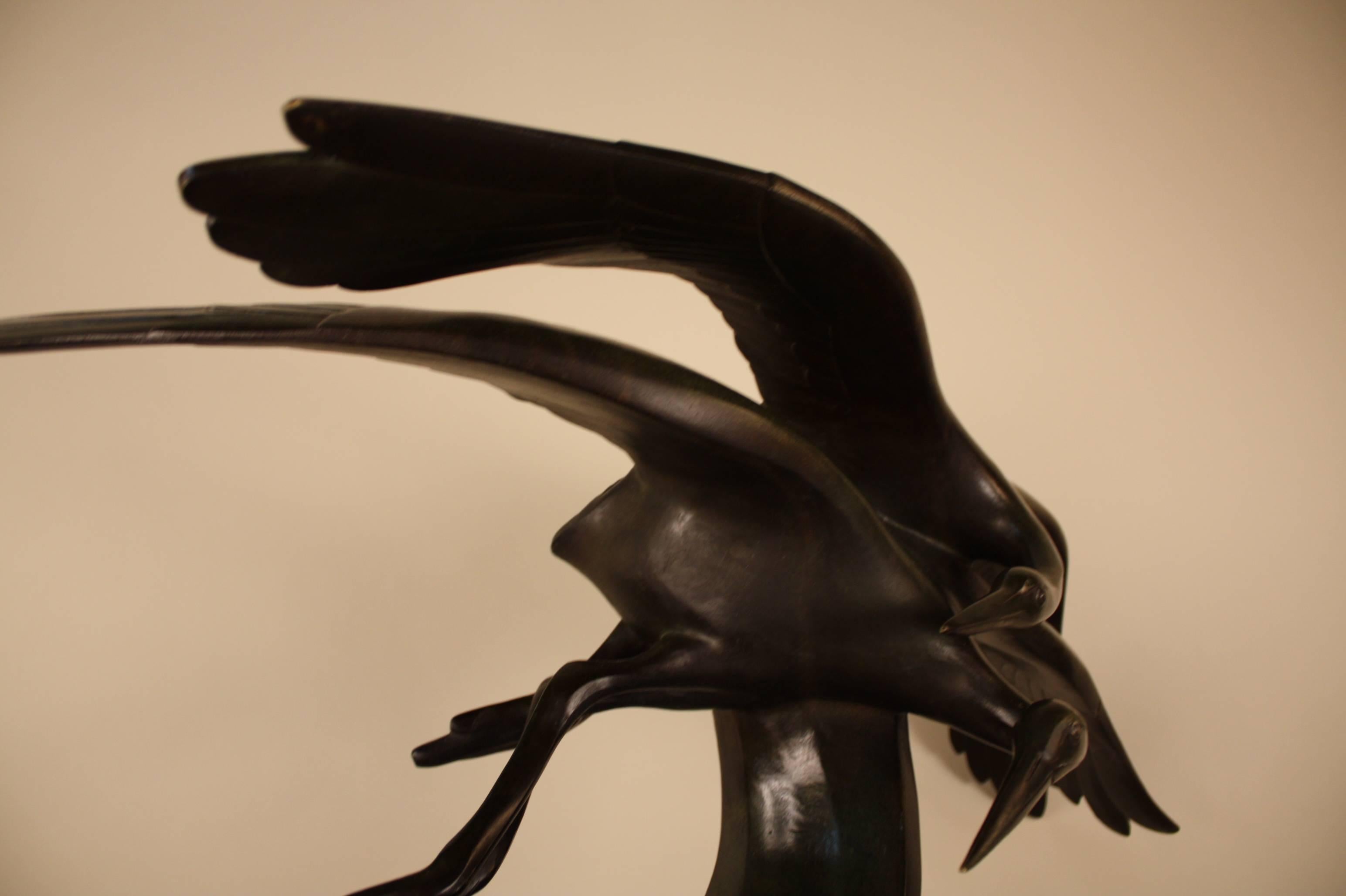 French Art Deco Bronze Bird in Flying Motion Sculpture by Alexandre Kelety 5