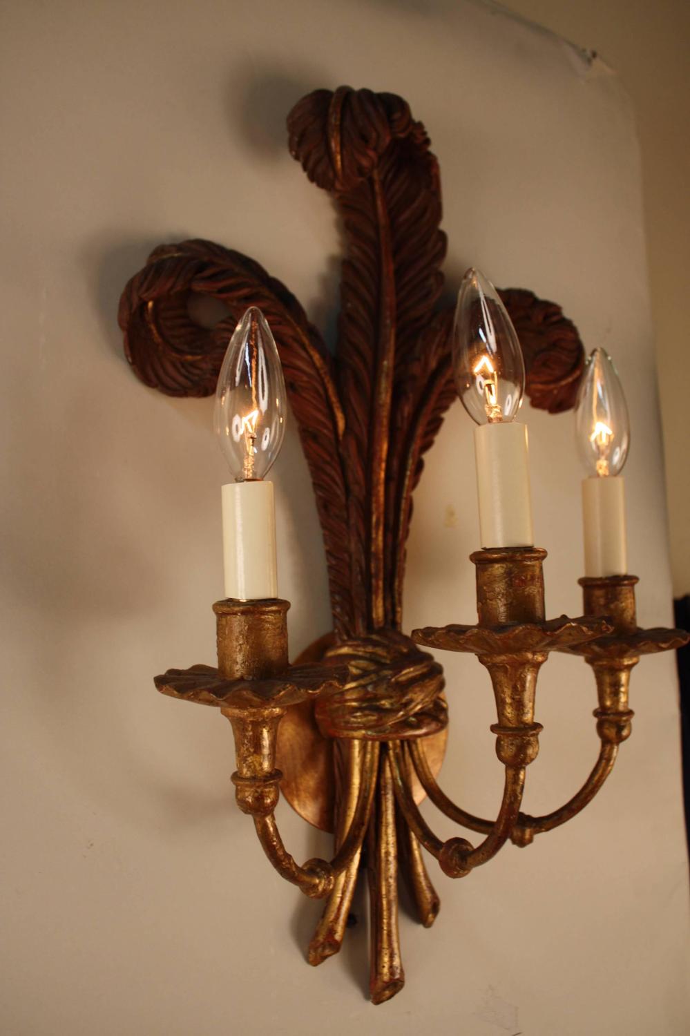 Pair of Italian Giltwood Wall Sconces For Sale at 1stdibs