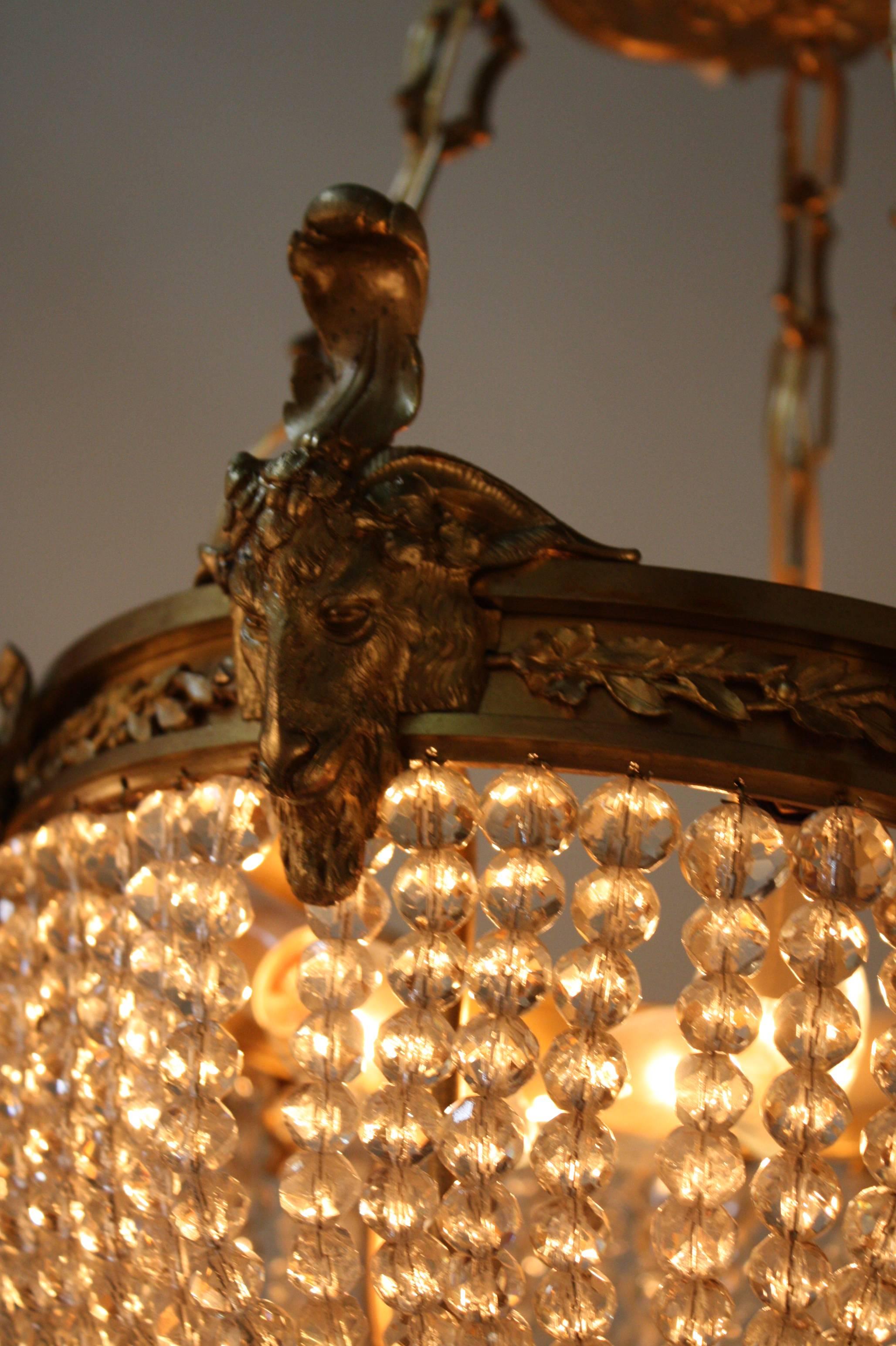 French Bronze and Crystal Pendant Light In Good Condition In Fairfax, VA
