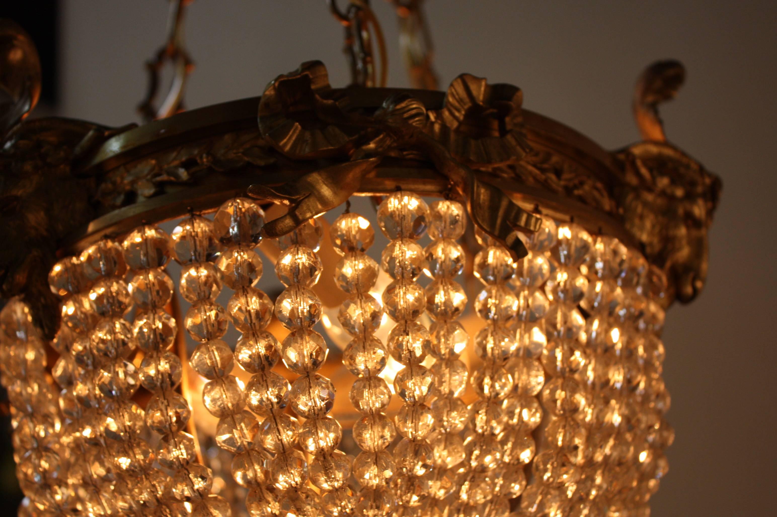 Early 20th Century French Bronze and Crystal Pendant Light