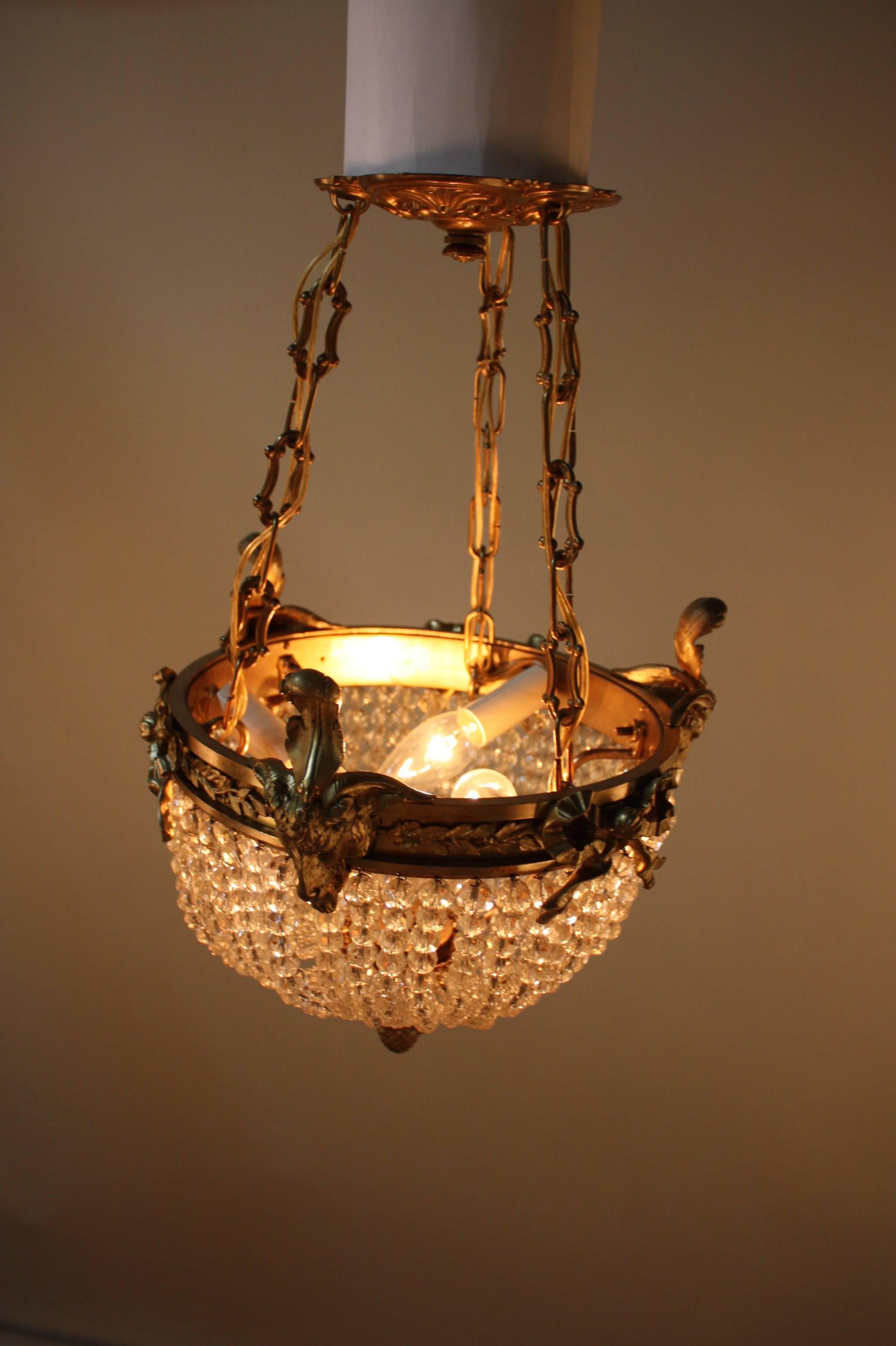 French Bronze and Crystal Pendant Light 3