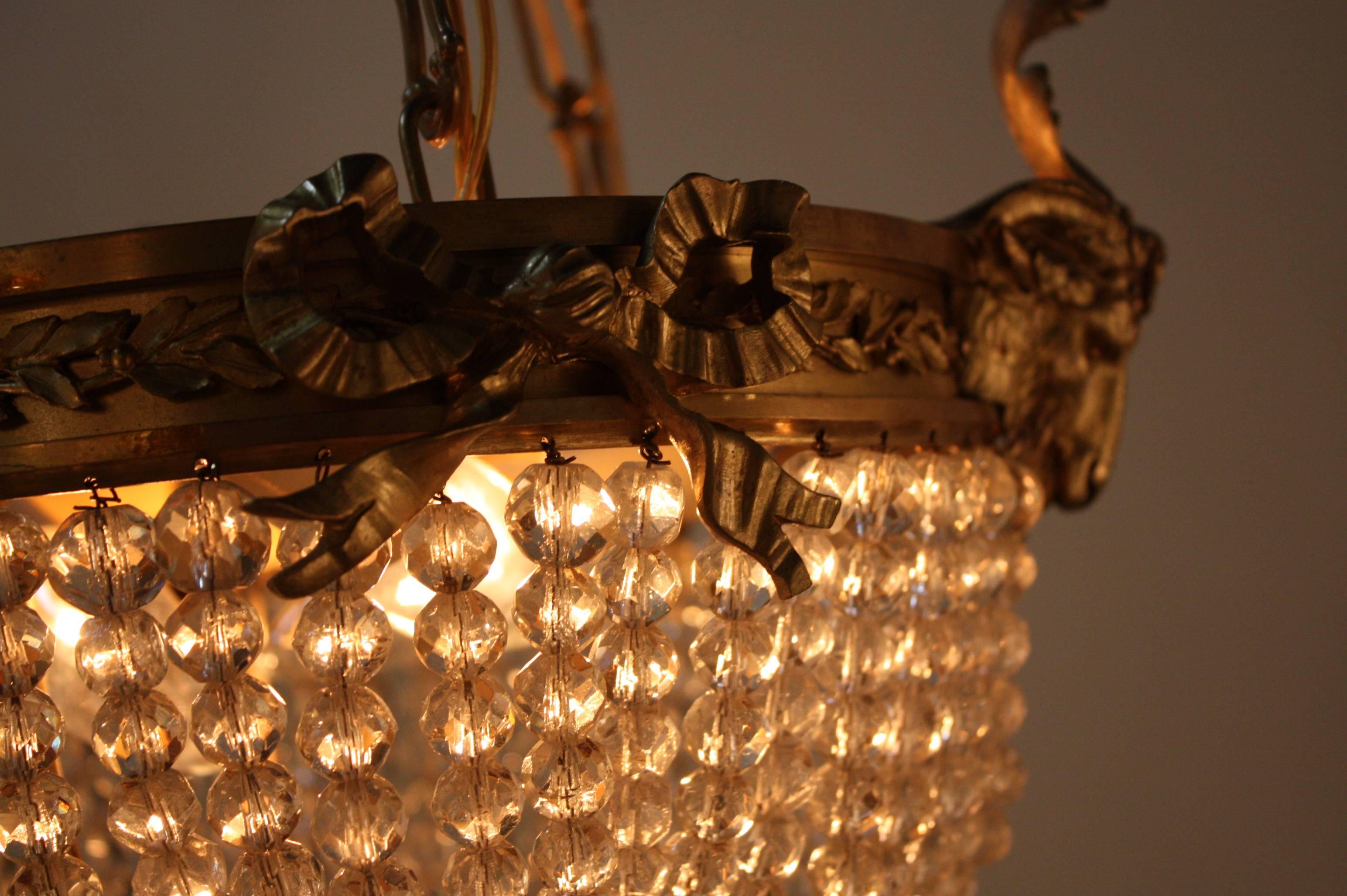 French Bronze and Crystal Pendant Light 4