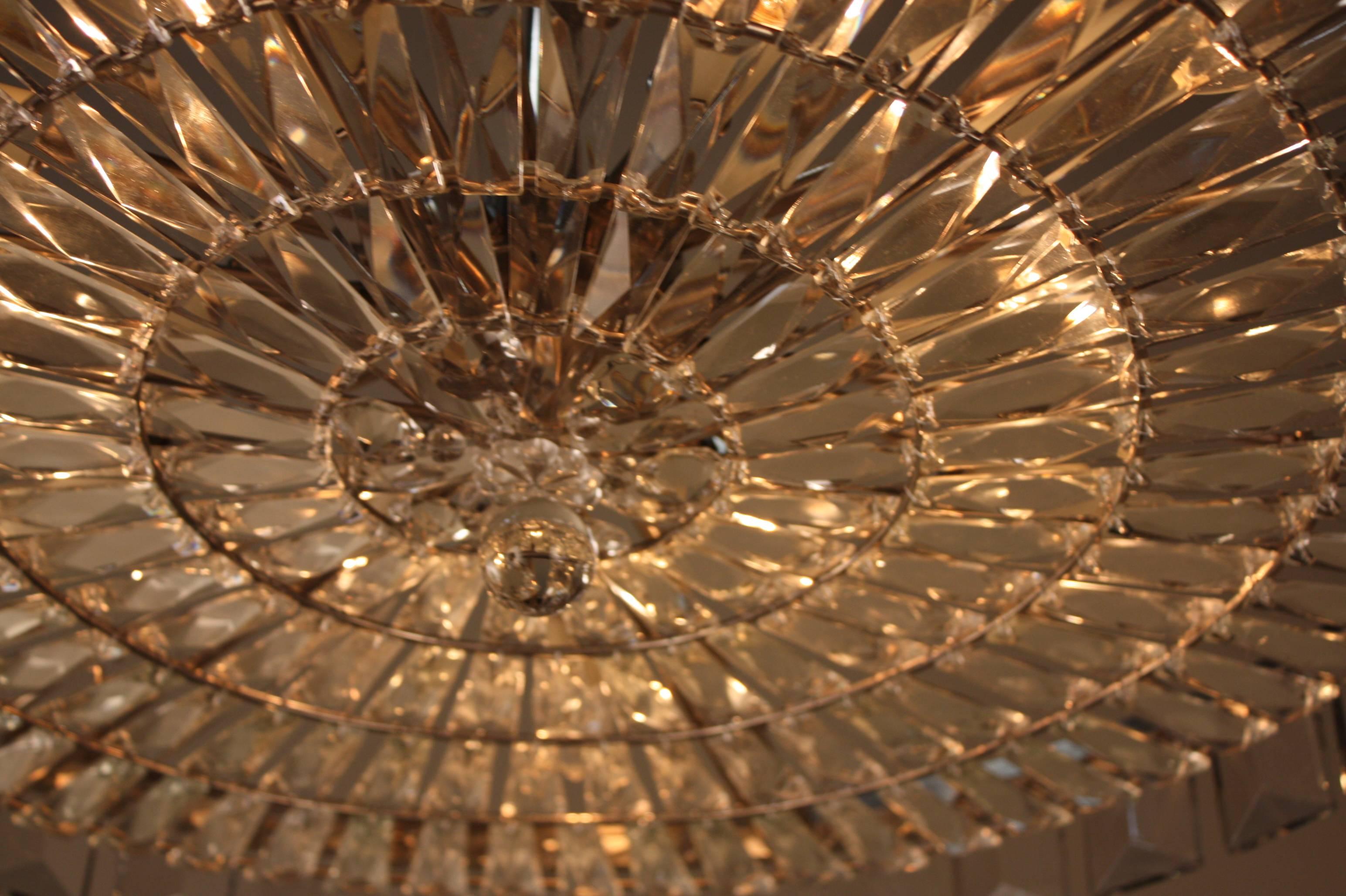 Mid-20th Century Large Crystal Flush Mount Chandelier