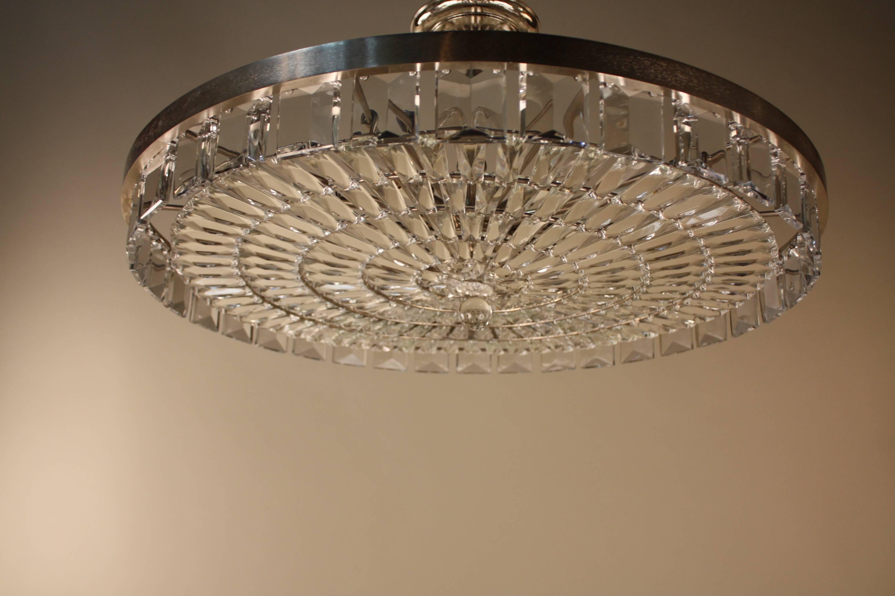 Large Crystal Flush Mount Chandelier In Good Condition In Fairfax, VA
