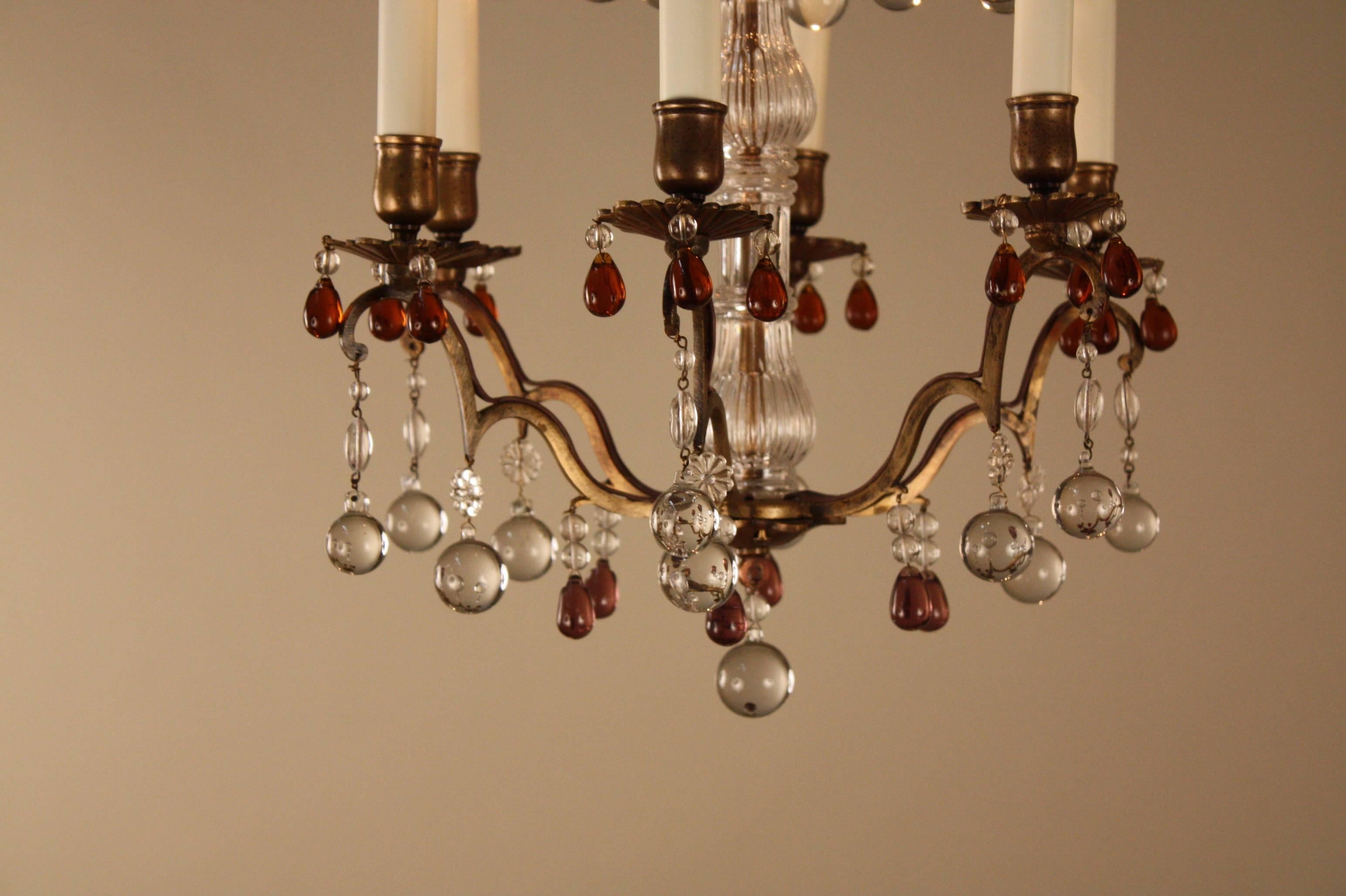 French 1930s Chandelier with Tear Crystals In Good Condition In Fairfax, VA
