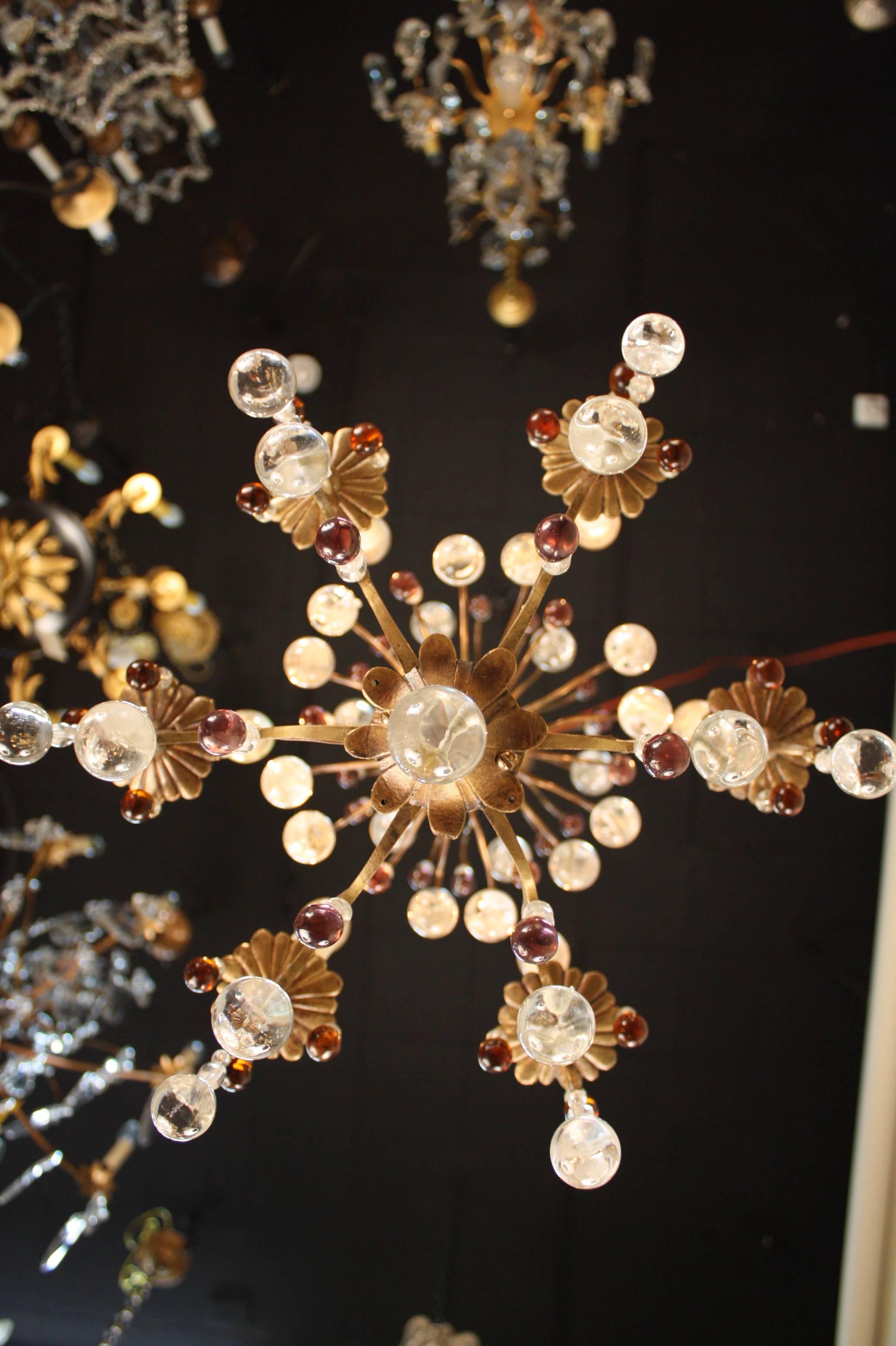 Mid-20th Century French 1930s Chandelier with Tear Crystals