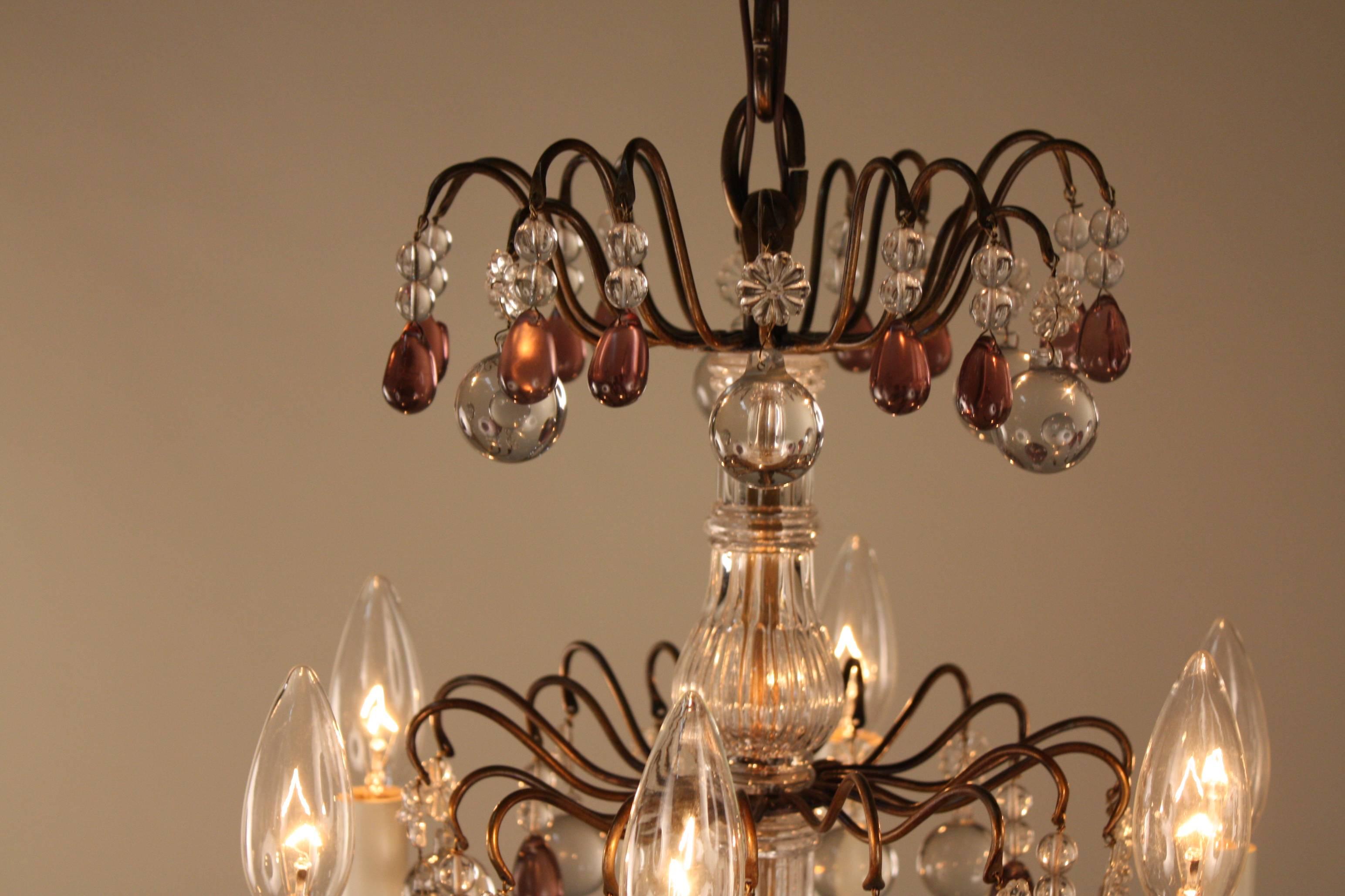 French 1930s Chandelier with Tear Crystals 1