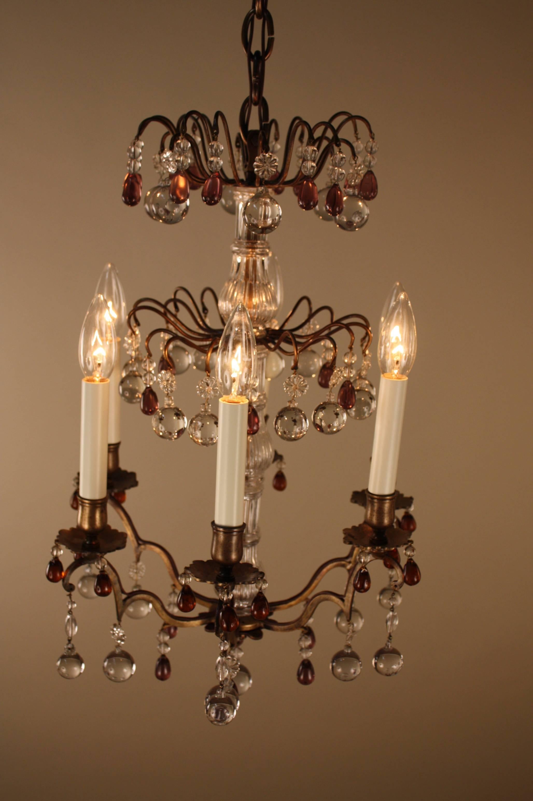 French 1930s Chandelier with Tear Crystals 2