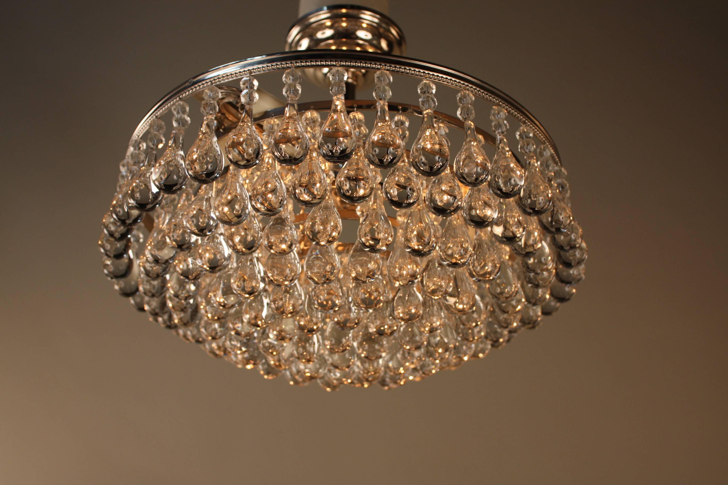 French Tear Drop Crystal Semi Flush Mount Chandelier In Good Condition In Fairfax, VA