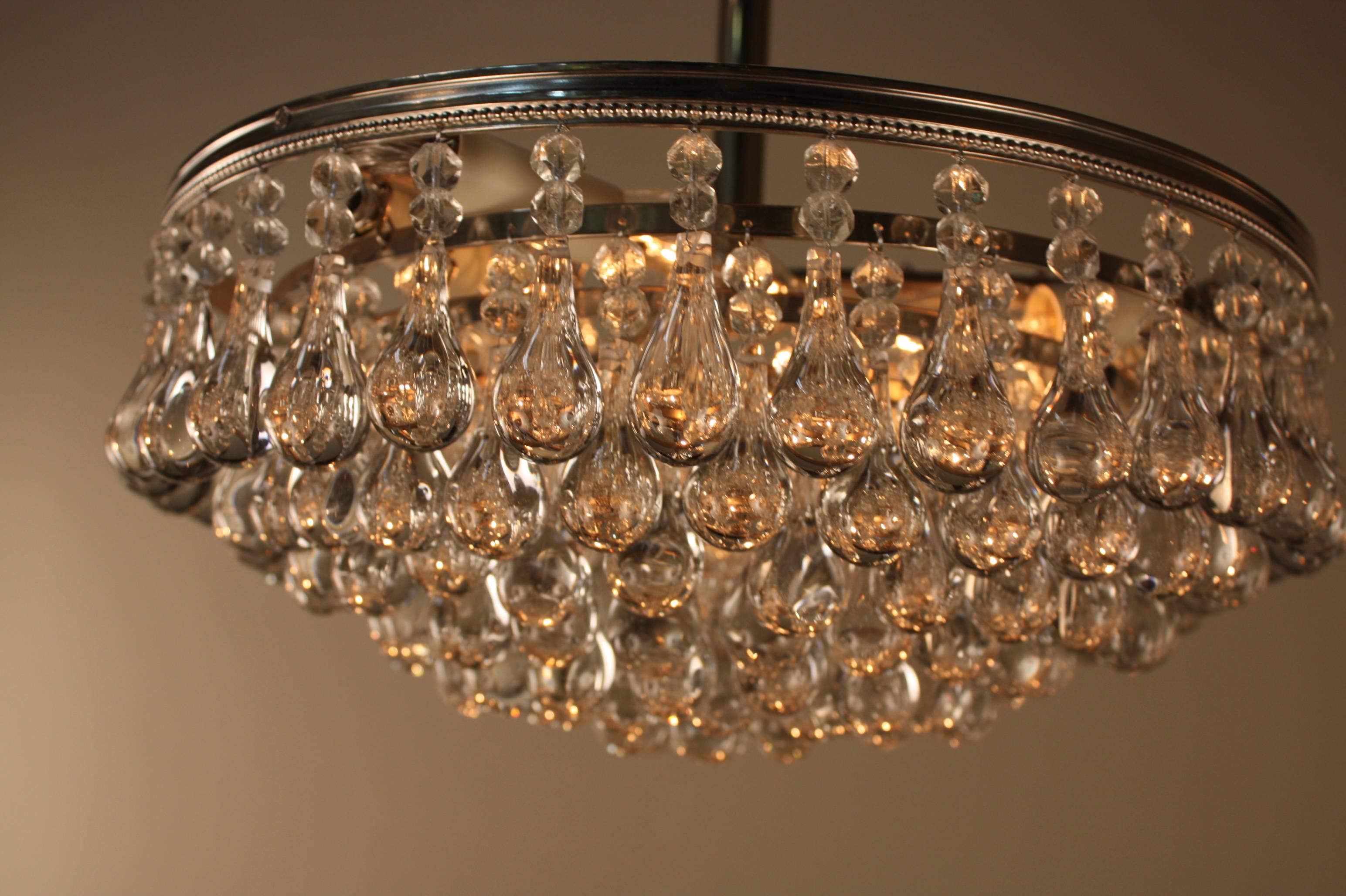 Mid-20th Century French Tear Drop Crystal Semi Flush Mount Chandelier