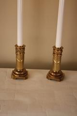 Pair of French Bronze Candlestick Table Lamps