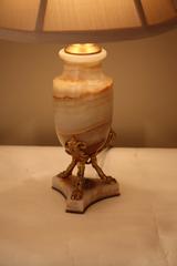 Fine Pair of French Empire Gilt Bronze and Onyx Table Lamps