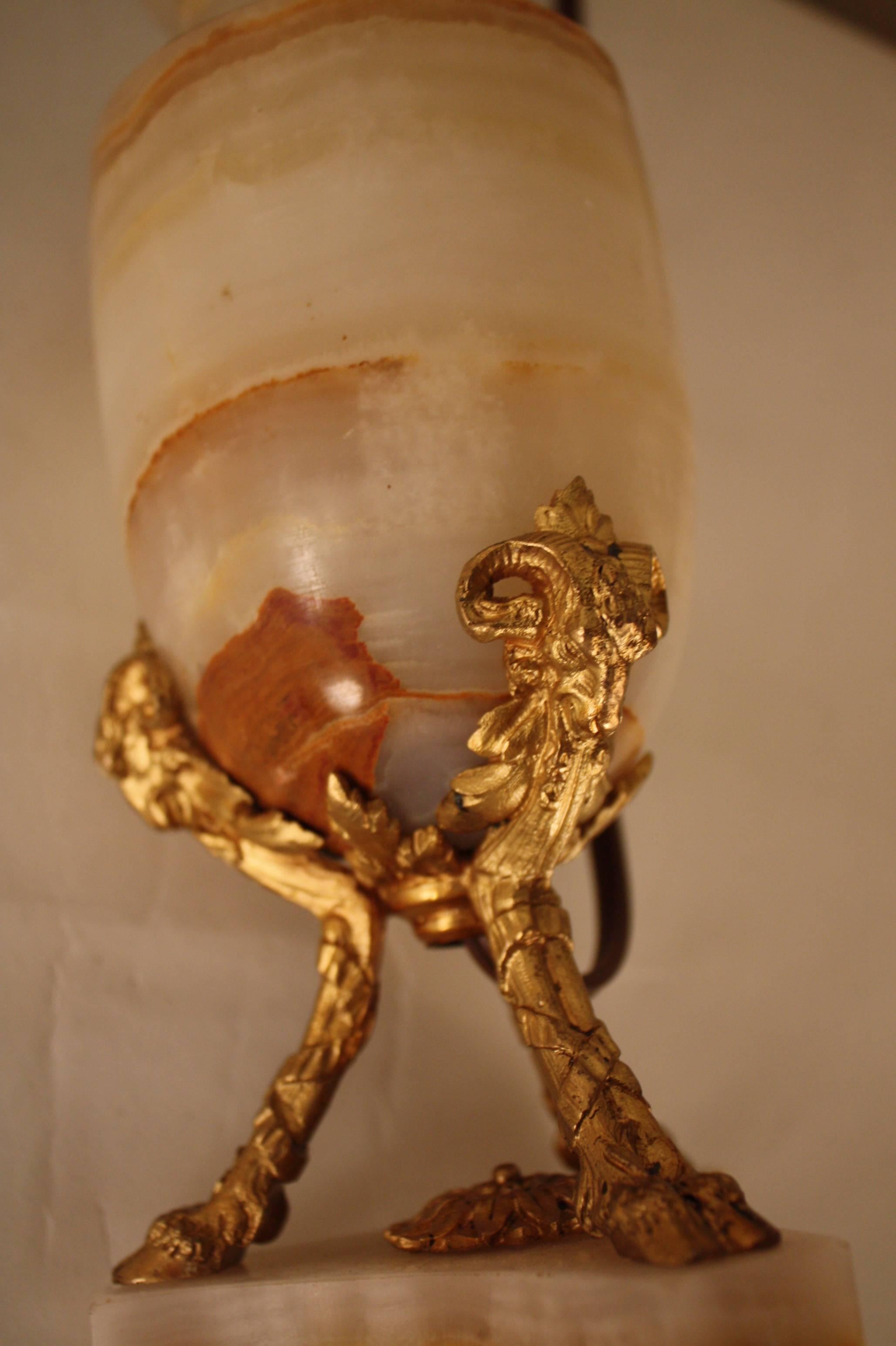 Fine Pair of French Empire Gilt Bronze and Onyx Table Lamps 3