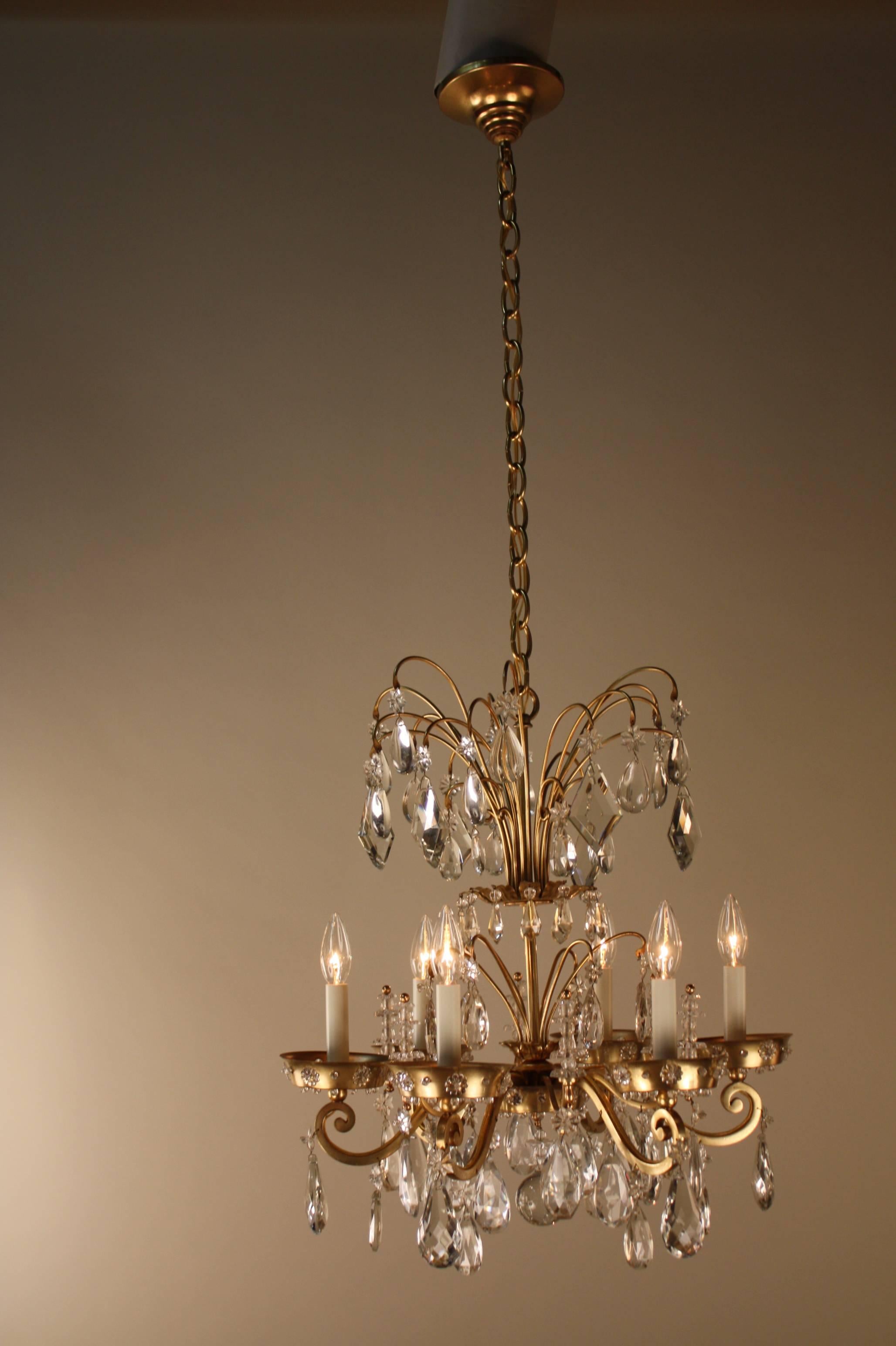 Mid-Century Modern French Crystal and Bronze Chandelier by Maison Baguès
