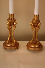 Pair of Neoclassical Electrified Gilt Bronze Candlestick Lamps