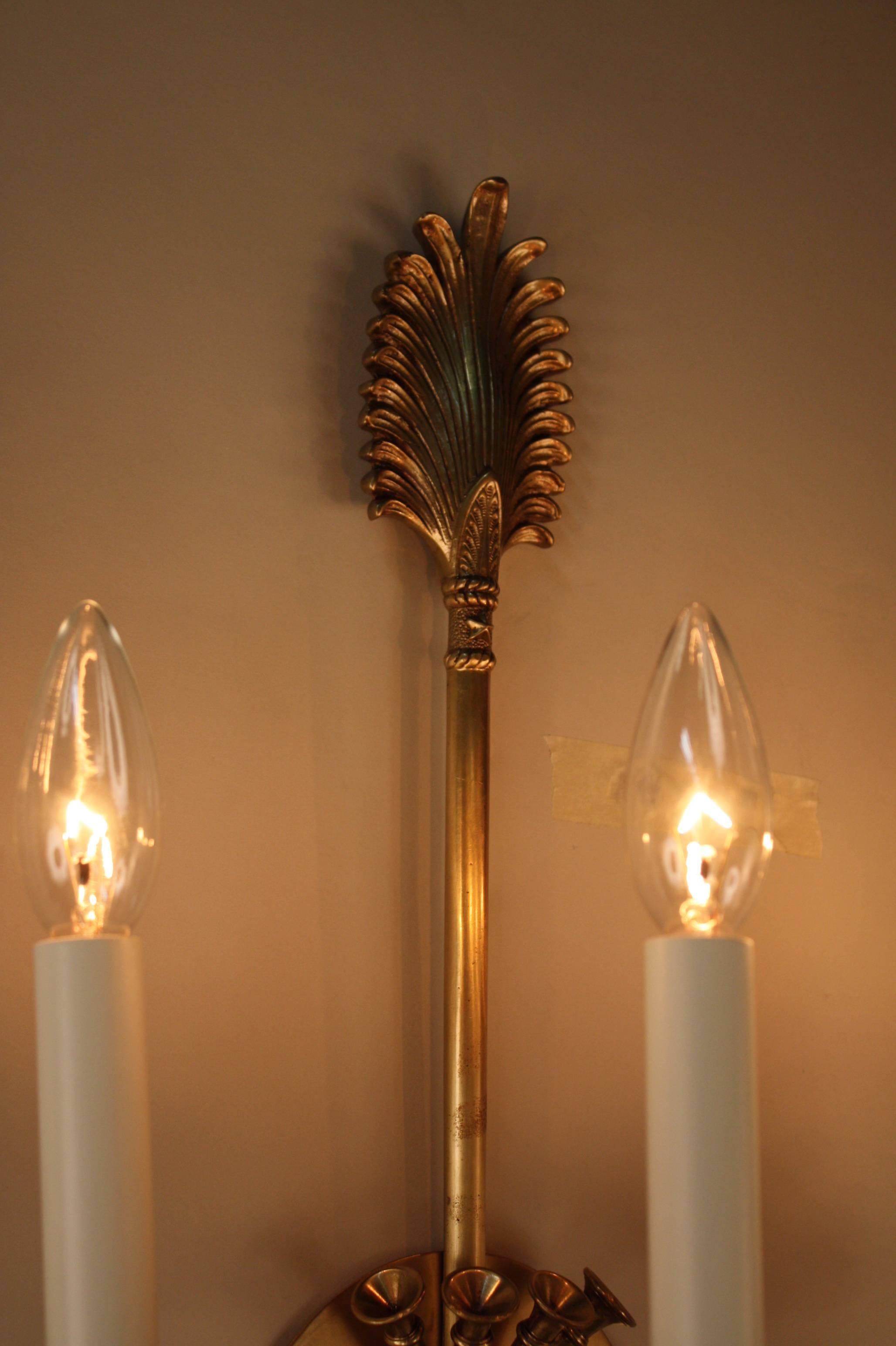 Pair of French Empire Style Bronze Wall Sconces In Good Condition In Fairfax, VA