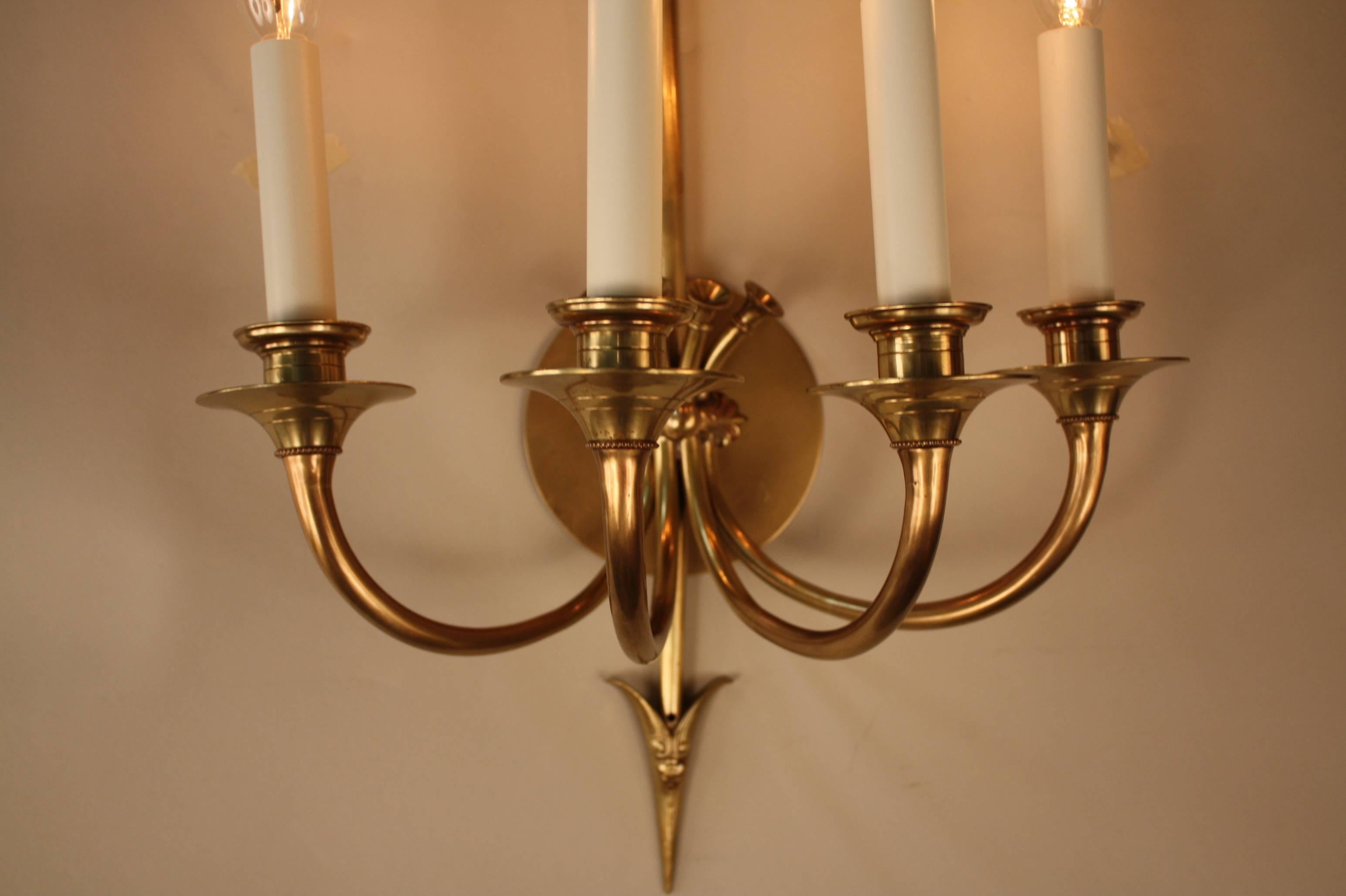 Pair of French Empire Style Bronze Wall Sconces 1