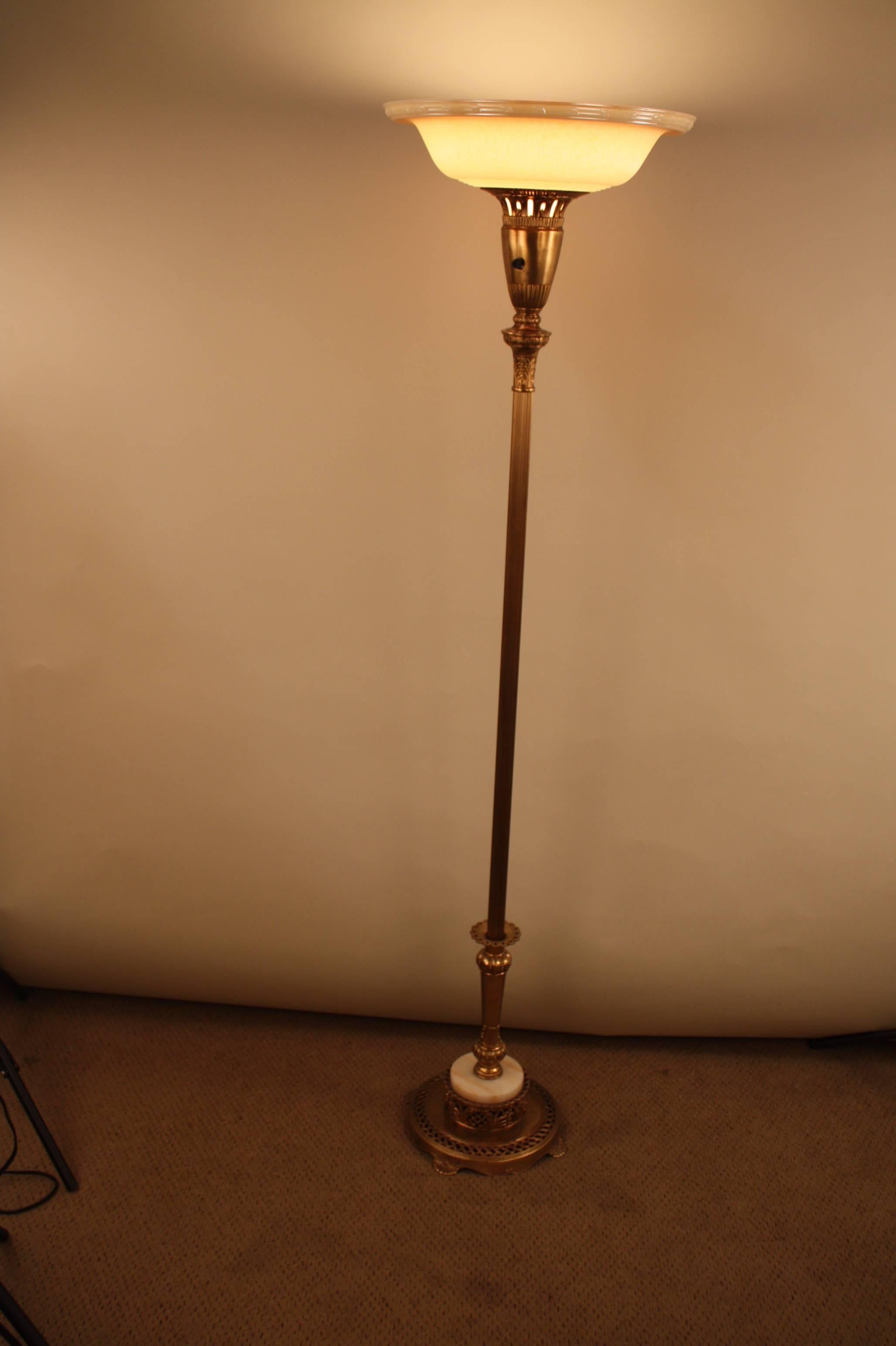 Glass American Torchiere Floor Lamp