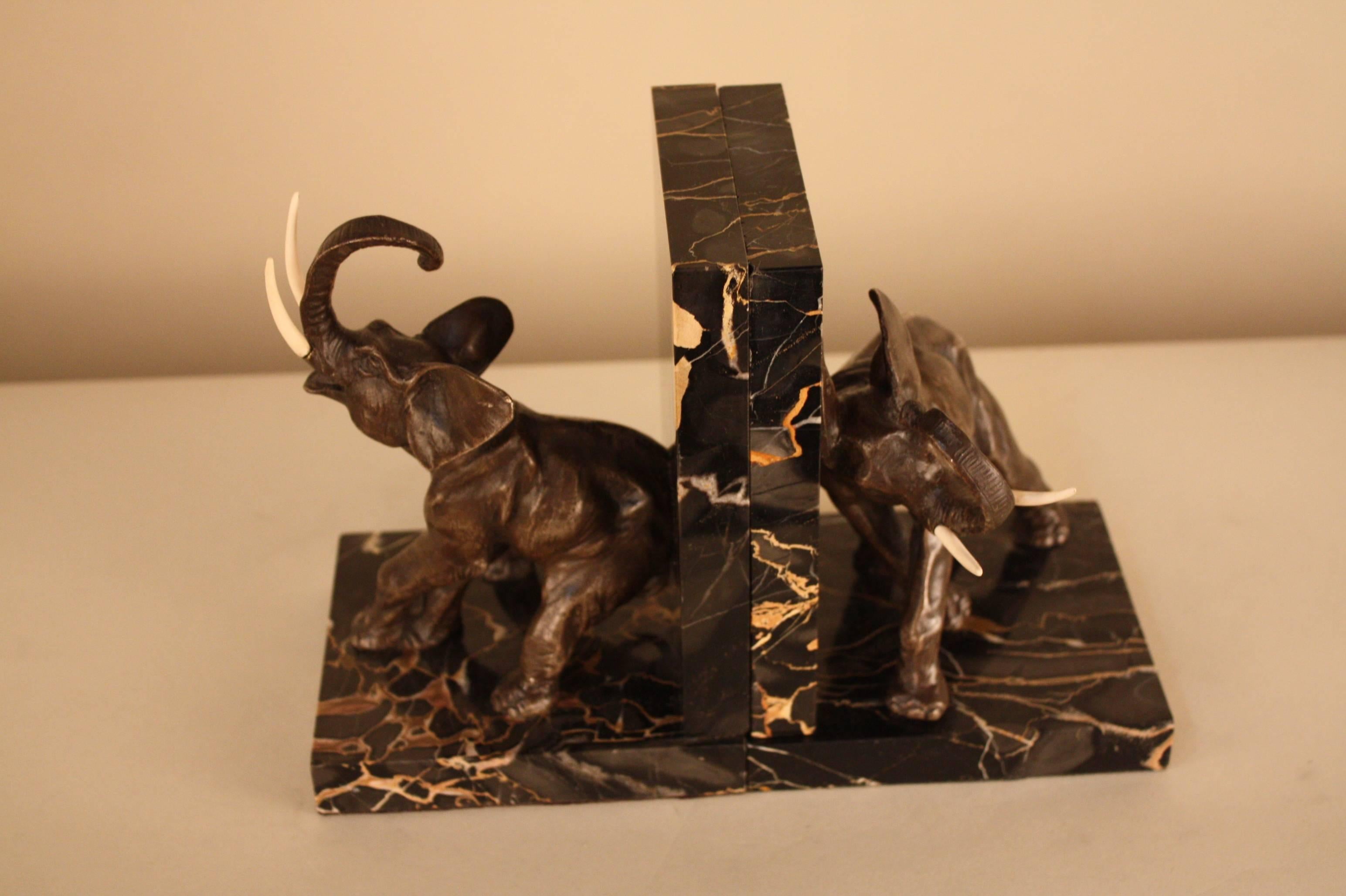 Pair of French Art Deco Bronze Elephant Bookends 3