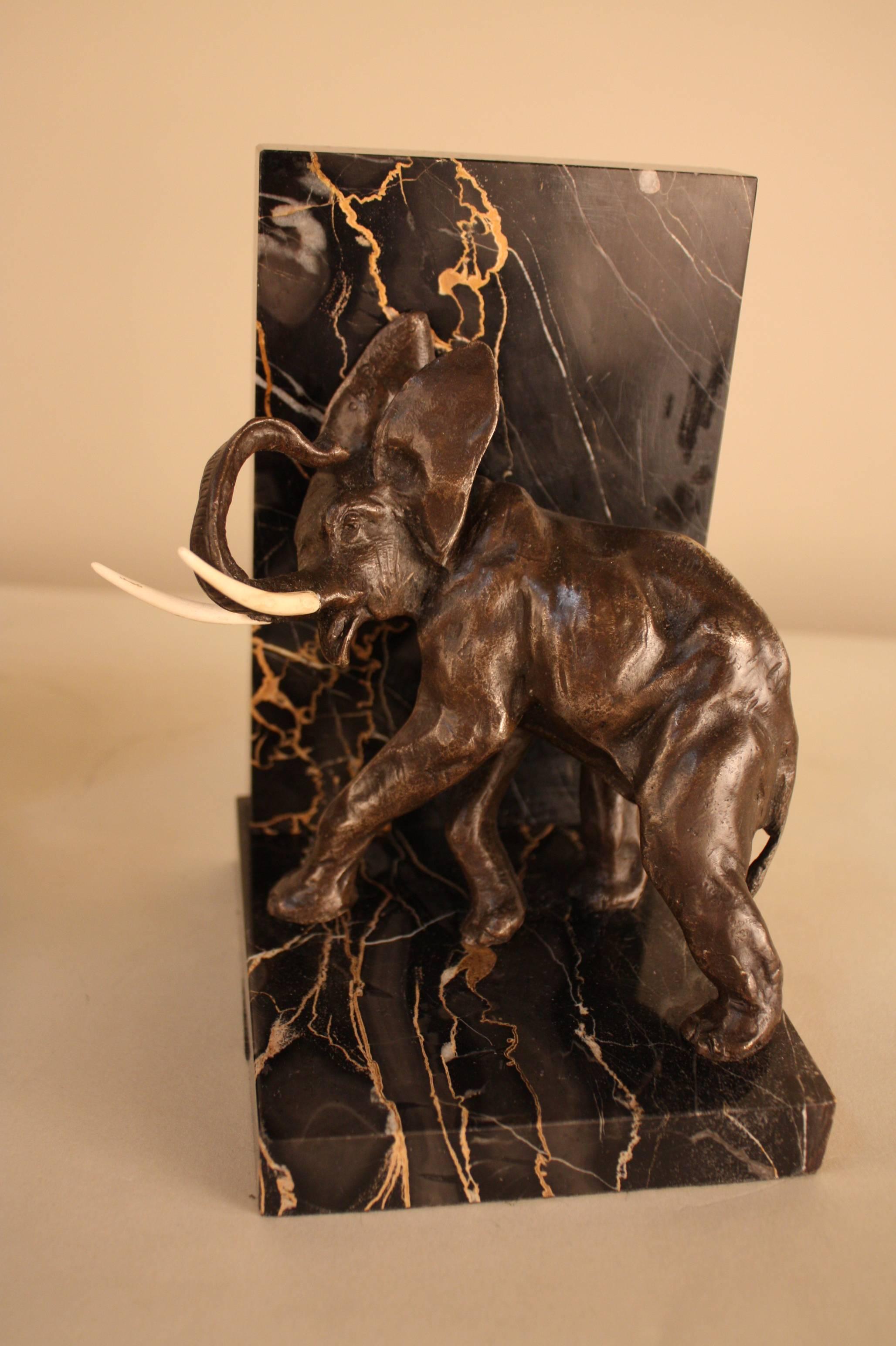 Pair of French Art Deco Bronze Elephant Bookends In Good Condition In Fairfax, VA