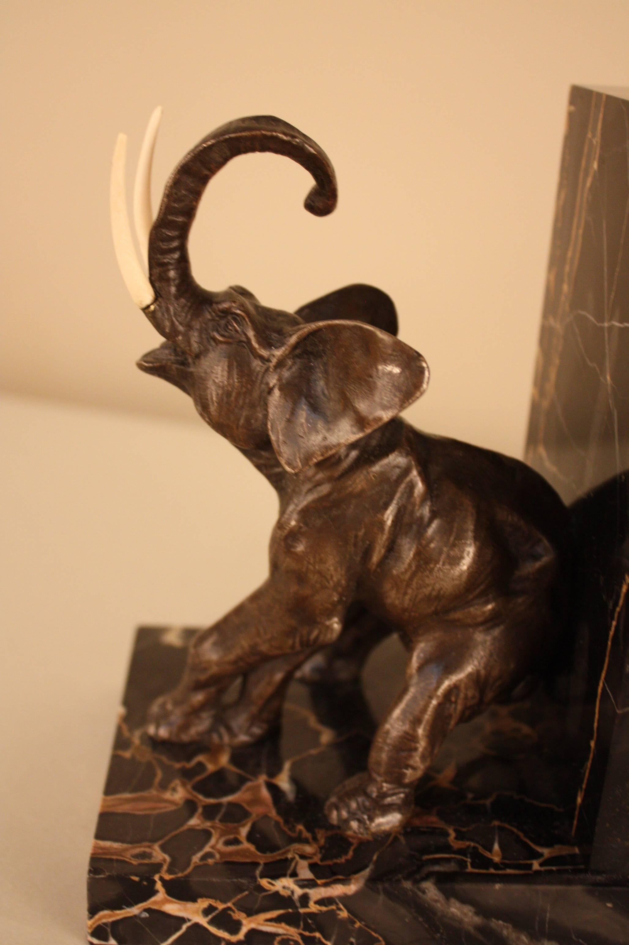 Pair of French Art Deco Bronze Elephant Bookends 1