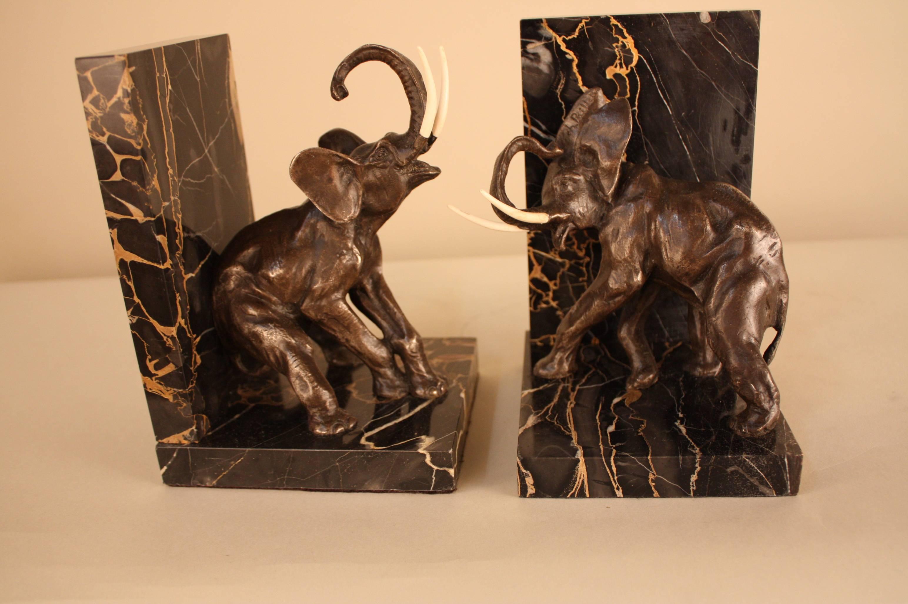 Pair of French Art Deco Bronze Elephant Bookends 2