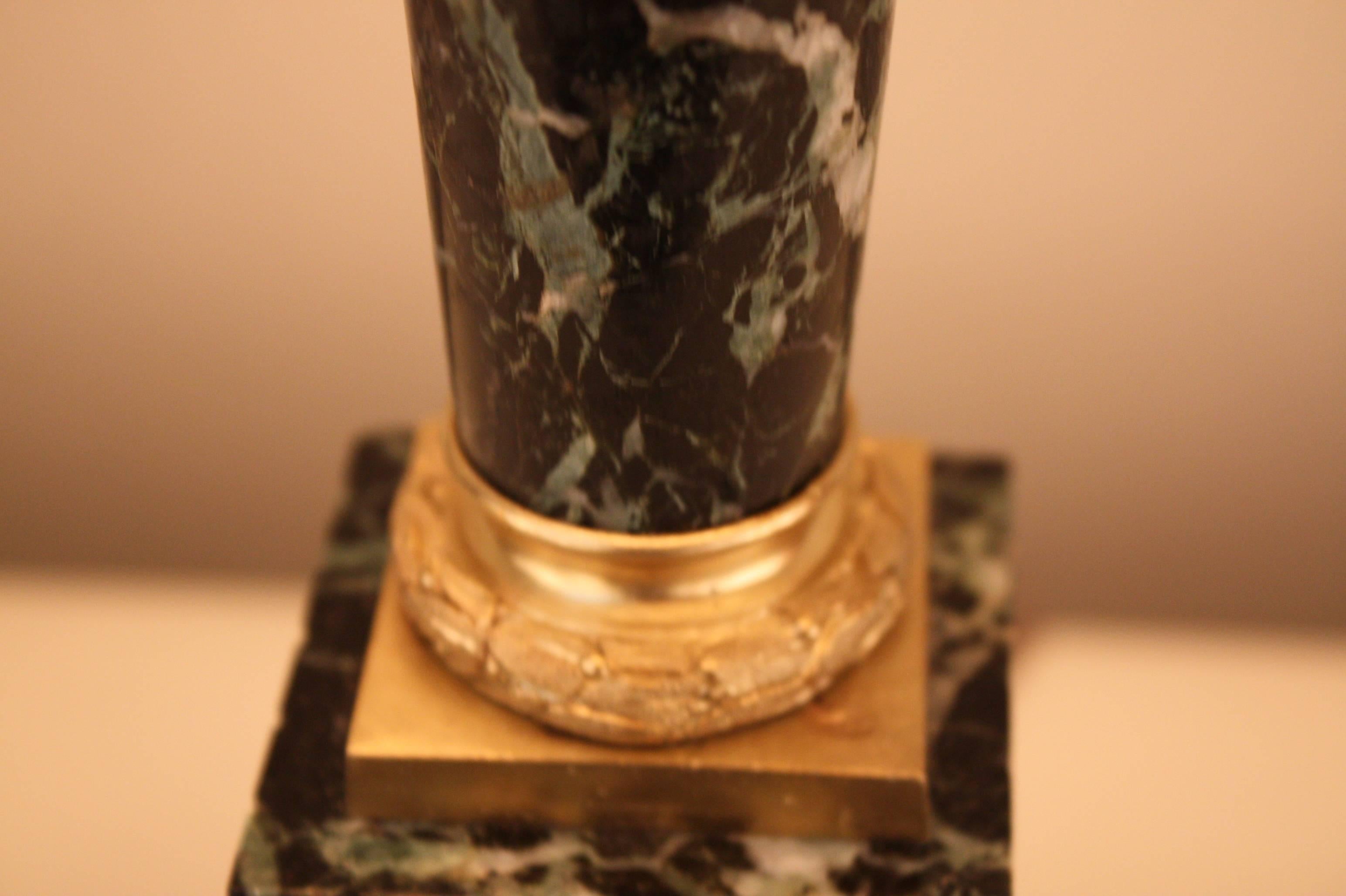 19th Century Pair of Empire Style Marble and Bronze Table Lamps