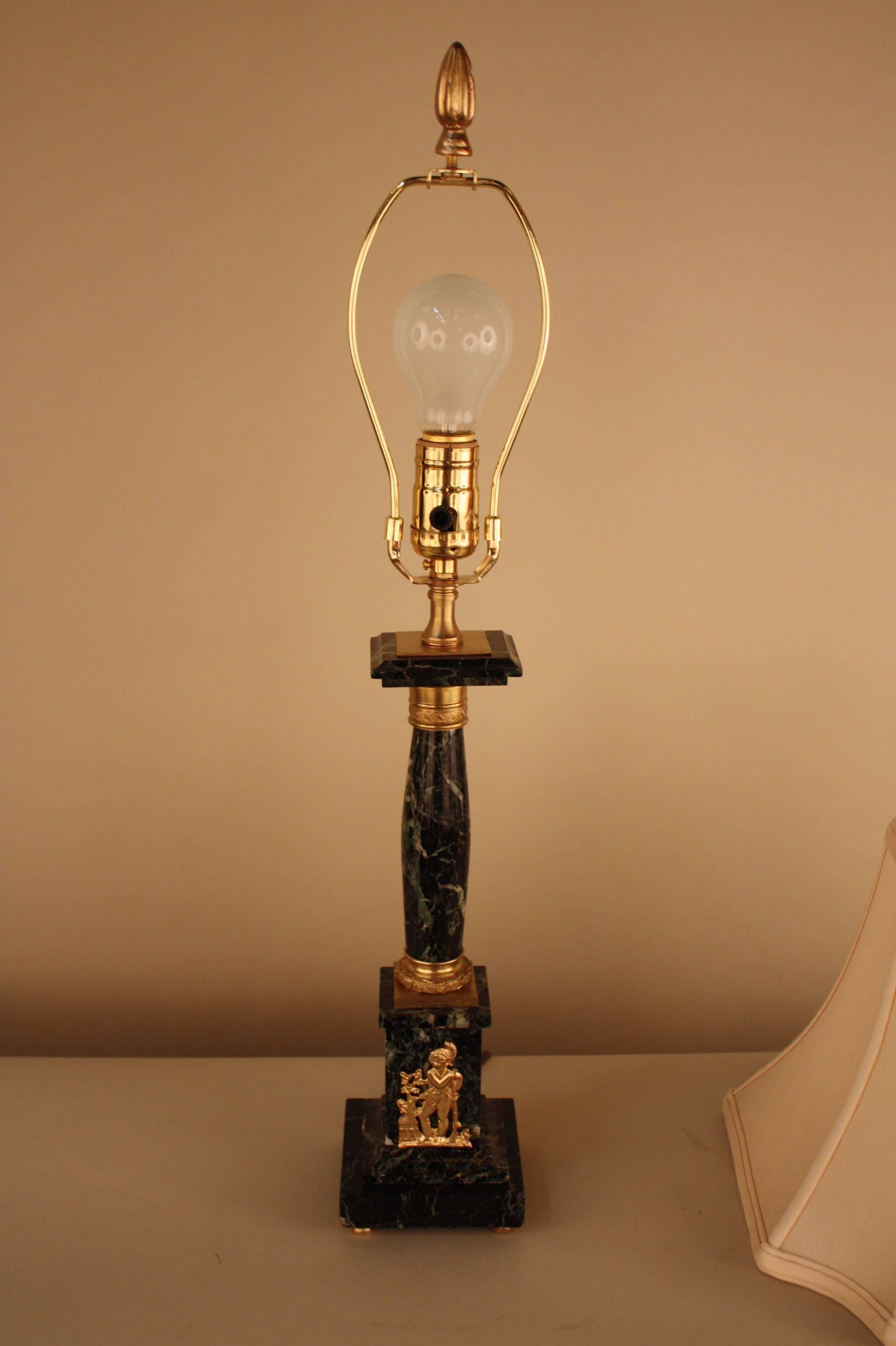 Pair of Empire Style Marble and Bronze Table Lamps 1