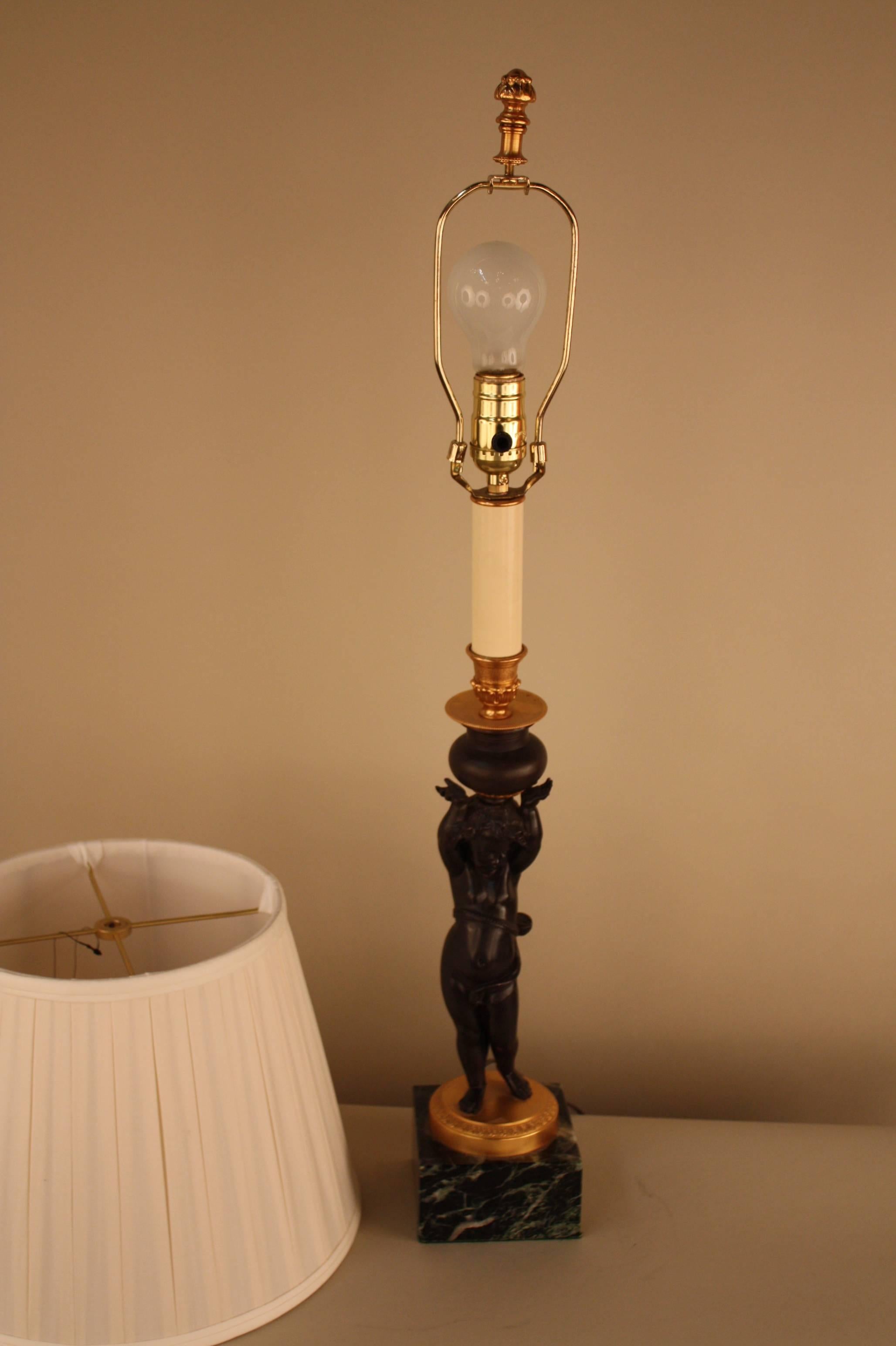 Fabulous French Bronze Candlestick Lamp 1
