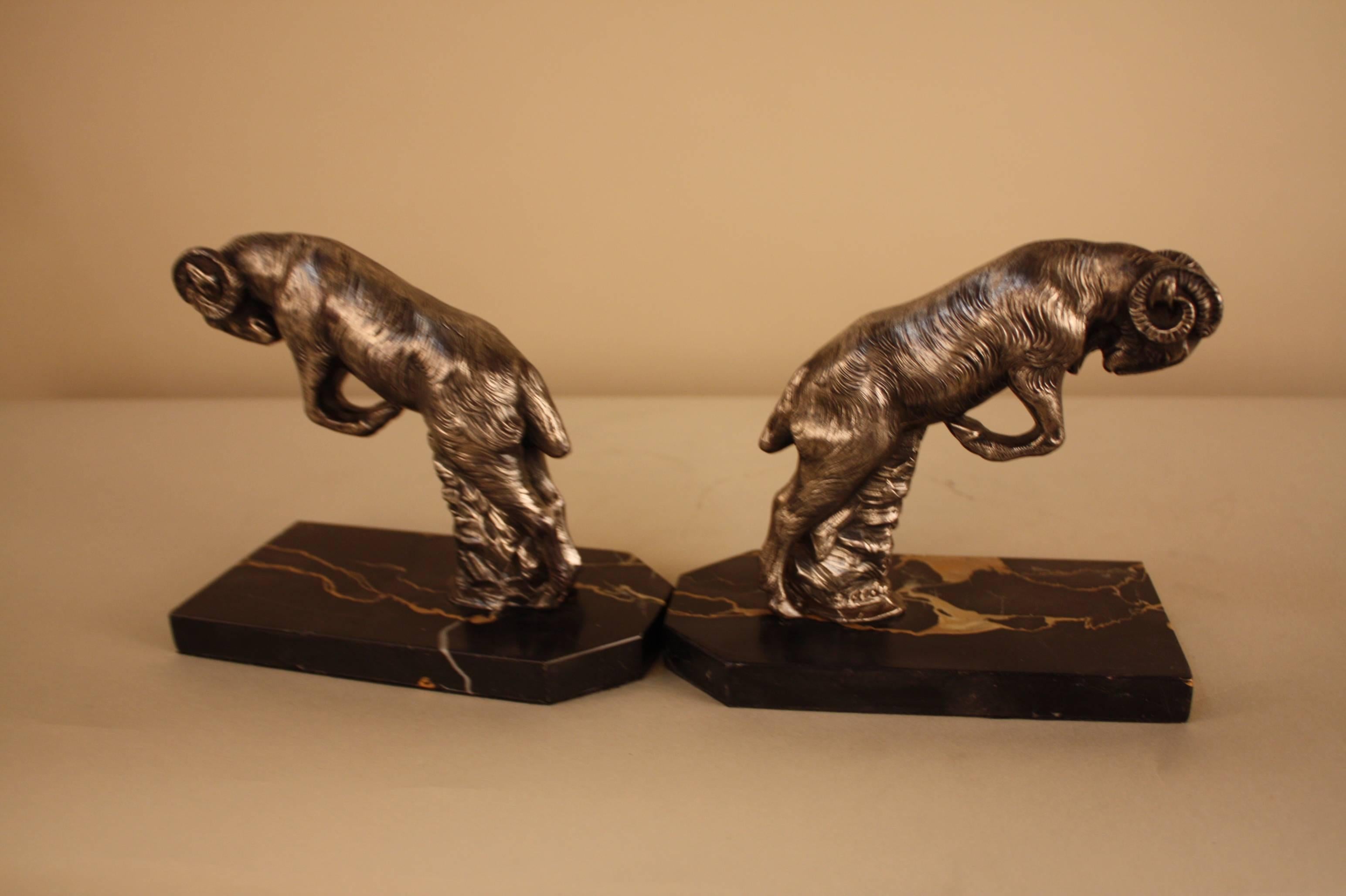 1930 Art Deco Rams Bookends by H. Moreau In Good Condition In Fairfax, VA