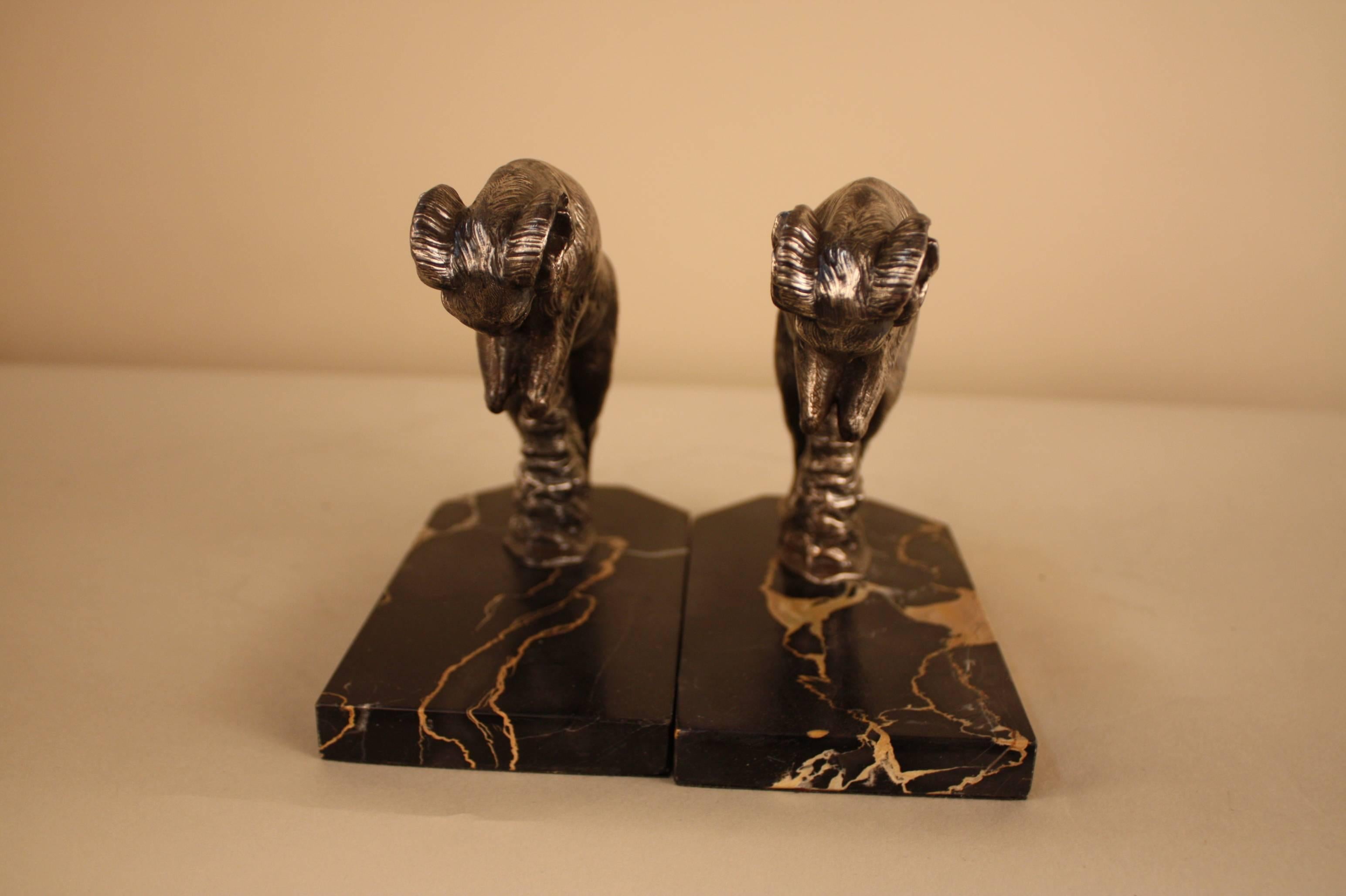 Mid-20th Century 1930 Art Deco Rams Bookends by H. Moreau