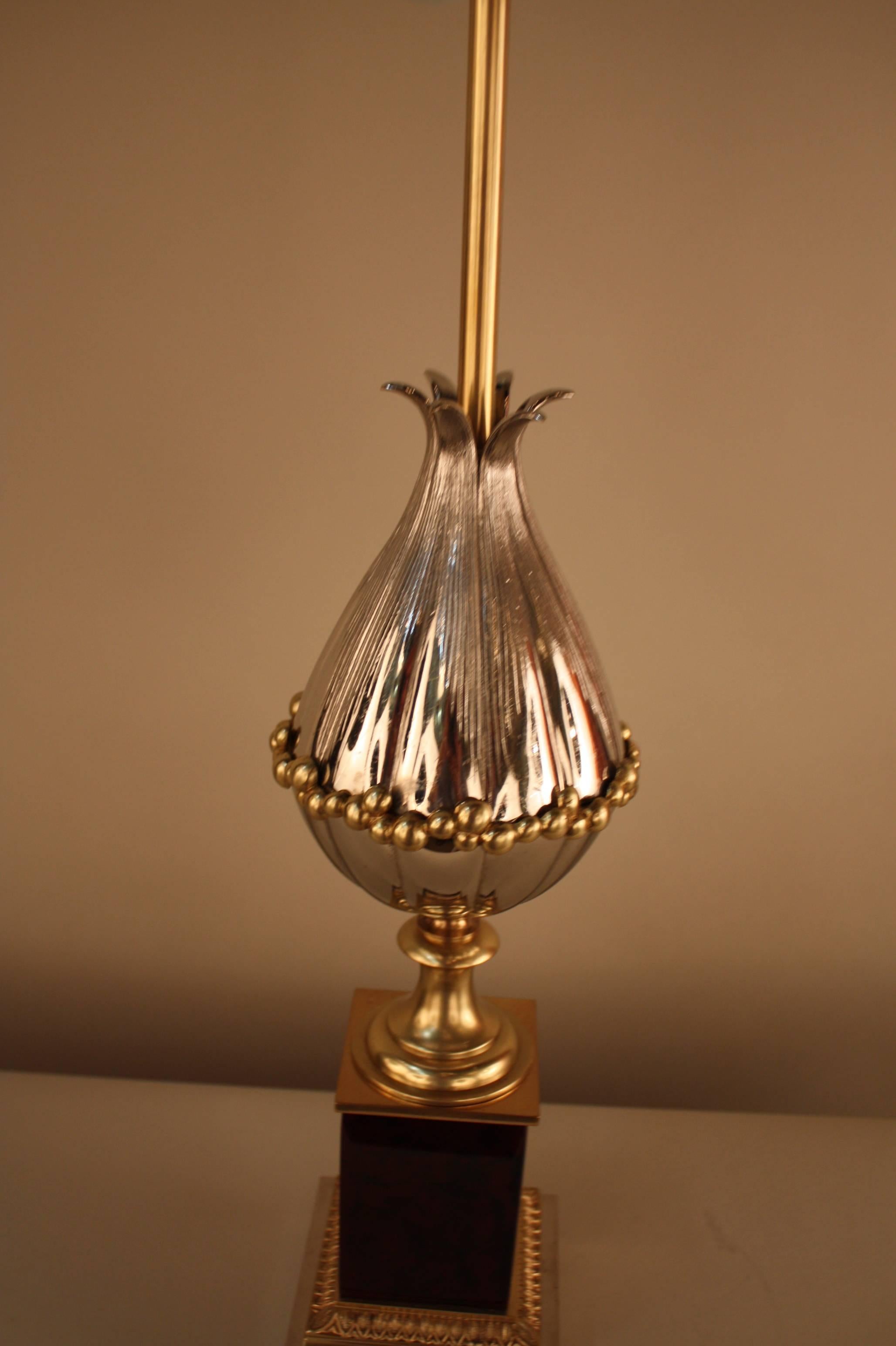 Stunning Nickel and Bronze Table Lamp by Maison Charles In Good Condition For Sale In Fairfax, VA