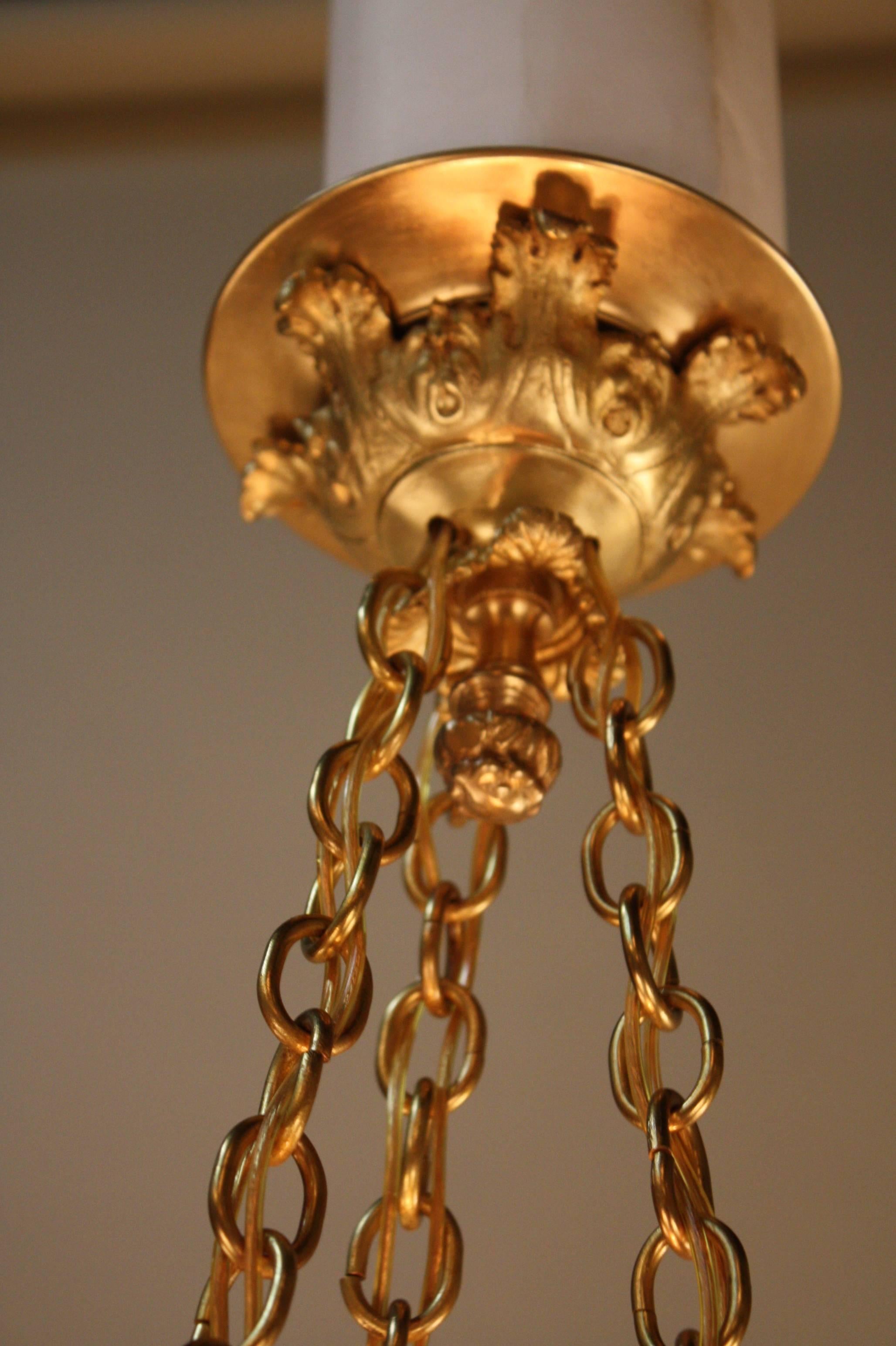 French Alabaster and Bronze Chandelier 2