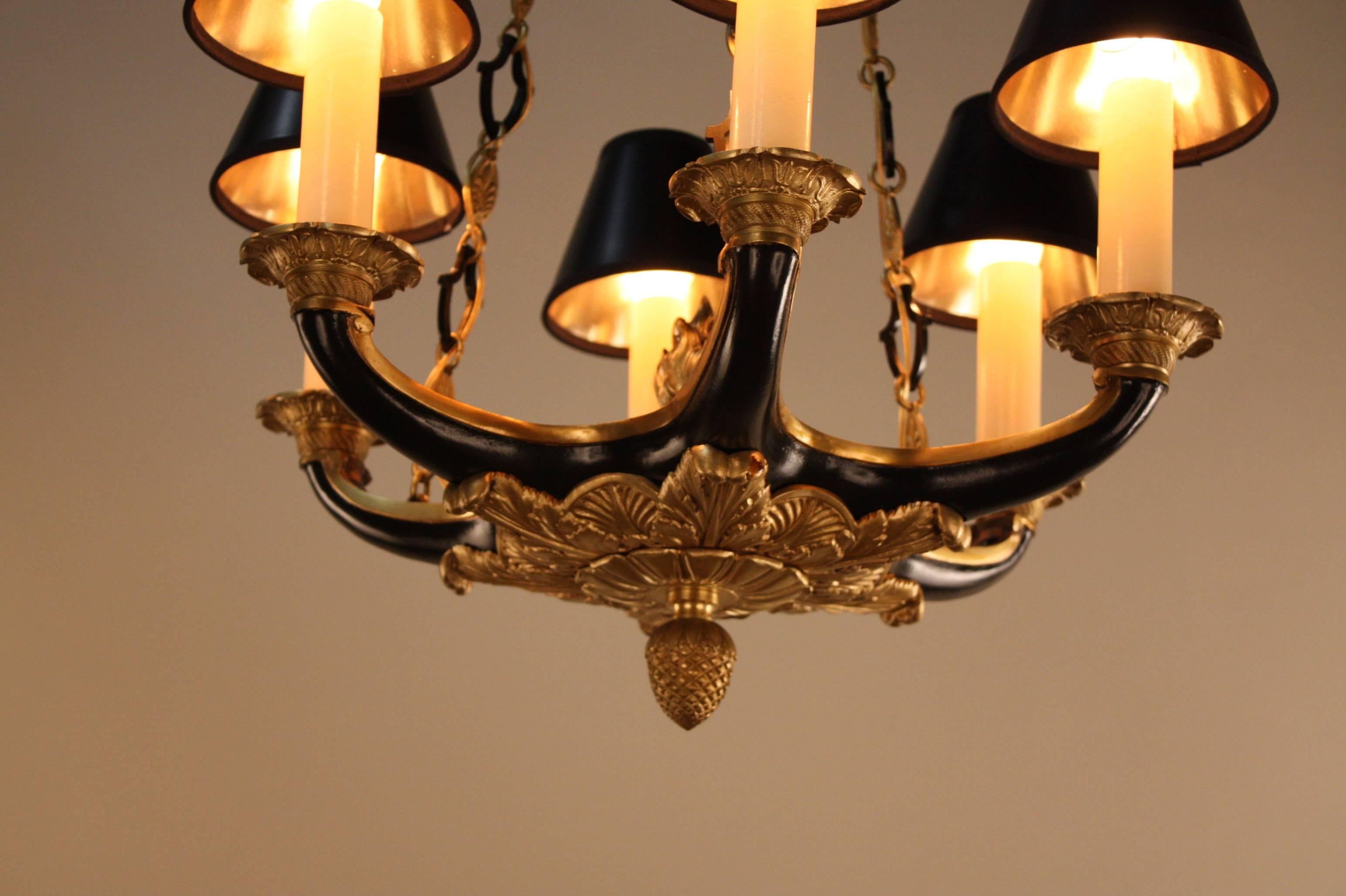 Lacquered Elegant French Bronze Empire Chandelier