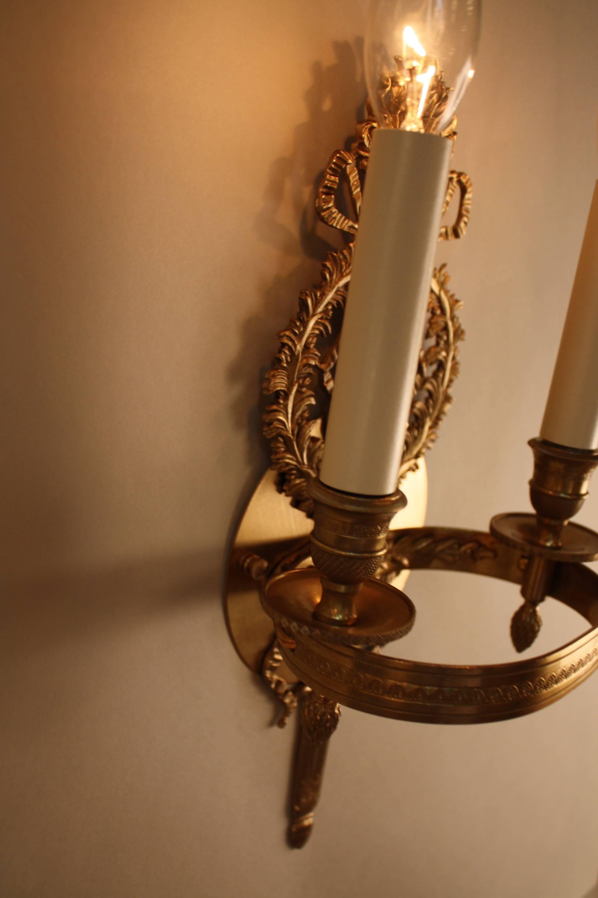 Pair of French Empire Style Bronze Wall Sconces For Sale 2