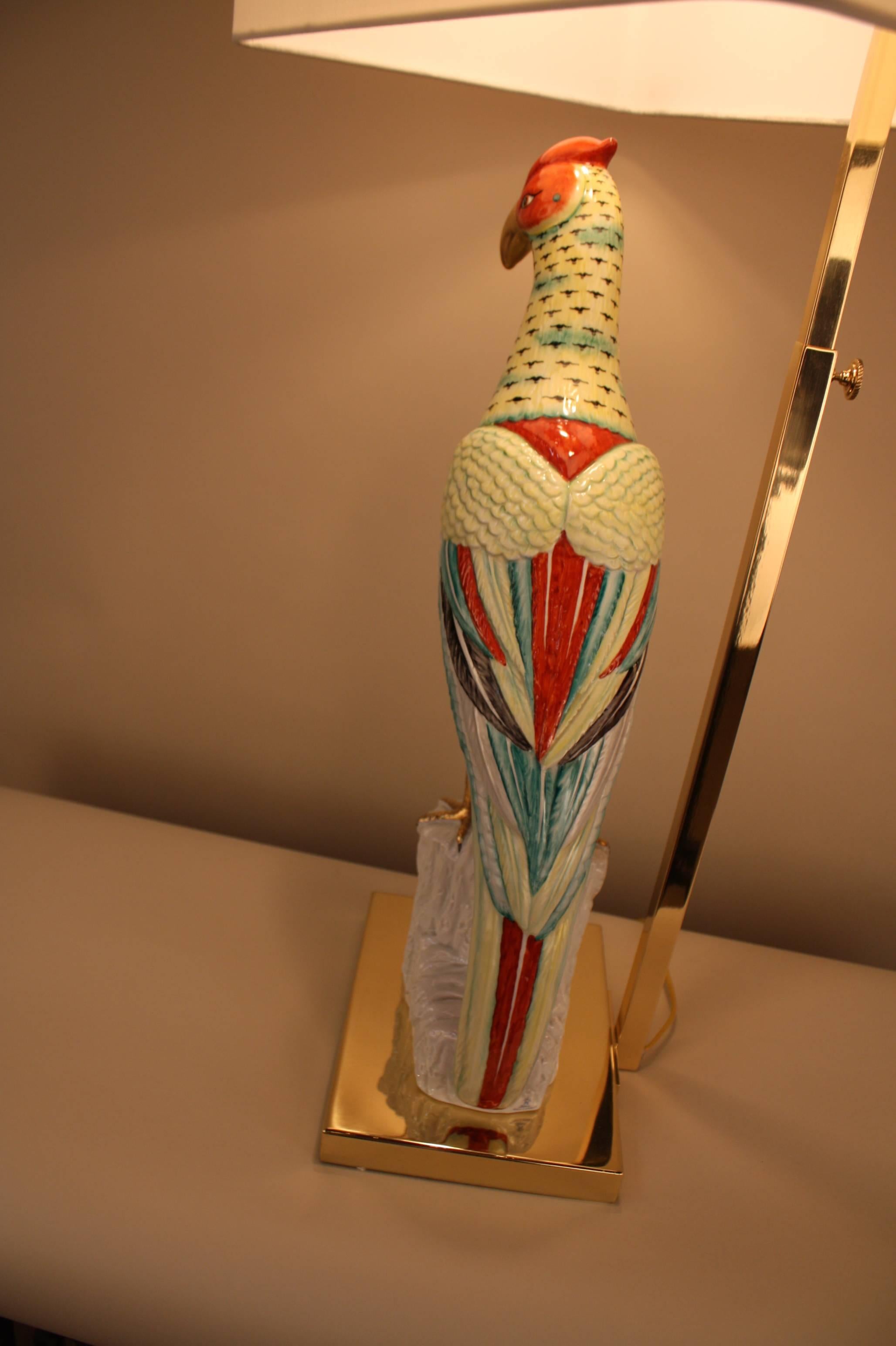 Unique Italian Porcelain Bird Table Lamp In Good Condition In Fairfax, VA