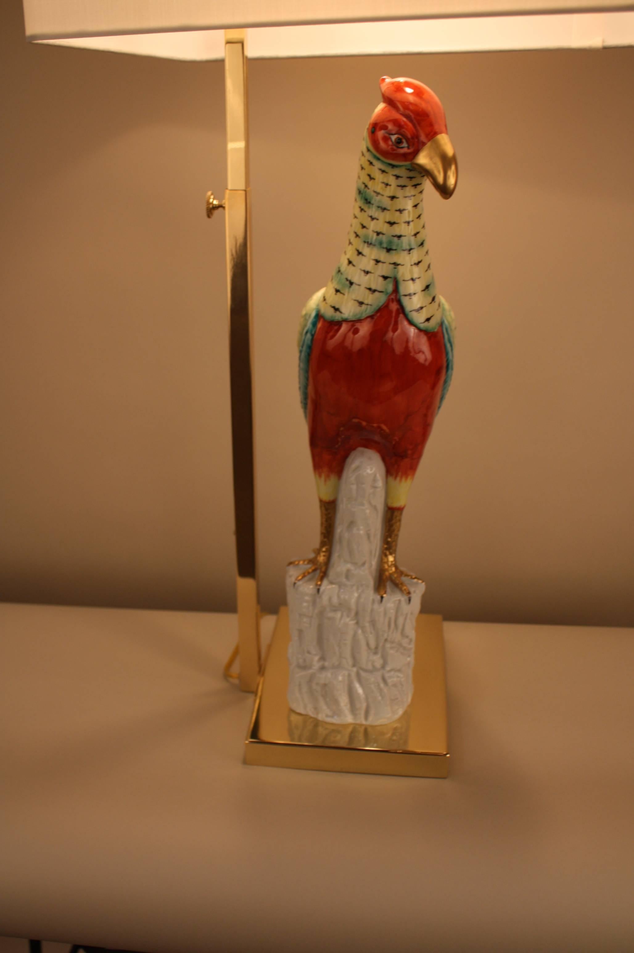 Bronze Unique Italian Porcelain Bird Table Lamp