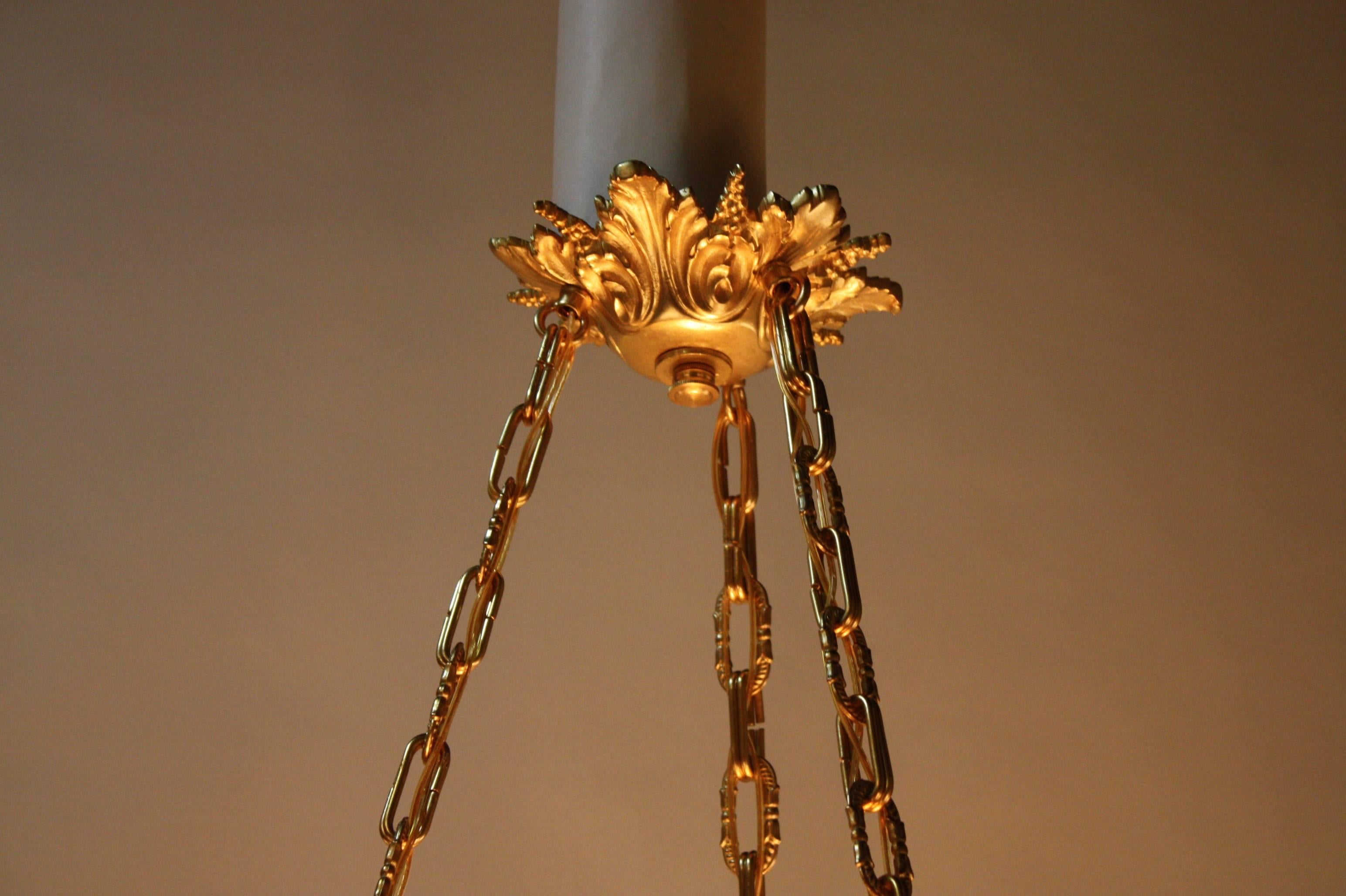 Mid-20th Century French Alabaster and Bronze Chandelier