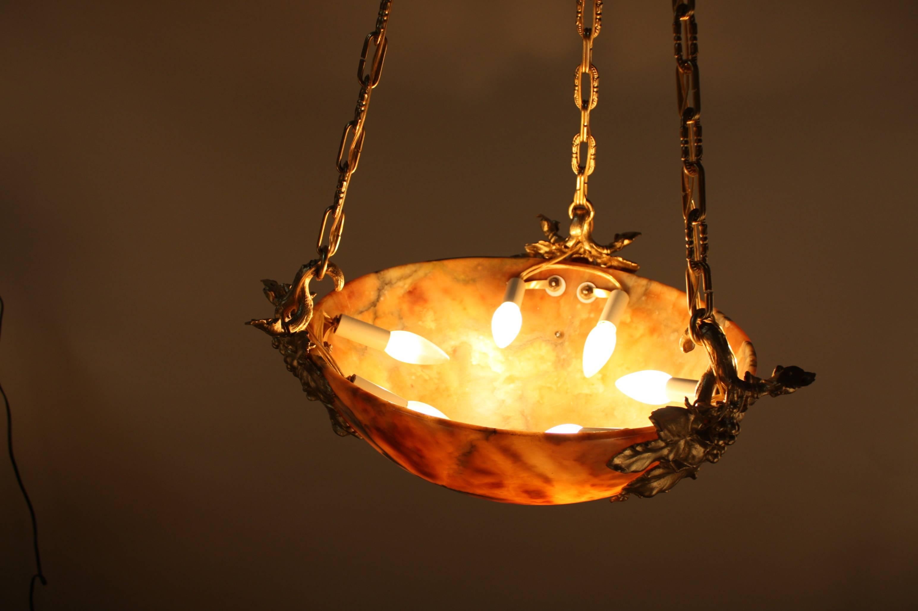 French Alabaster and Bronze Chandelier 1