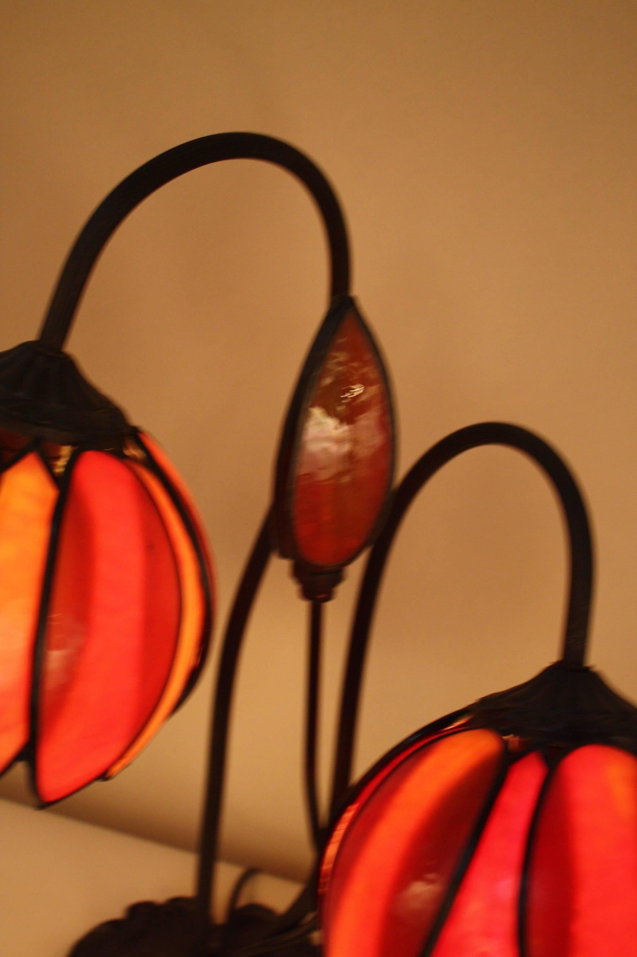 American Art Nouveau Double Tulip Desk Lamp by Handel