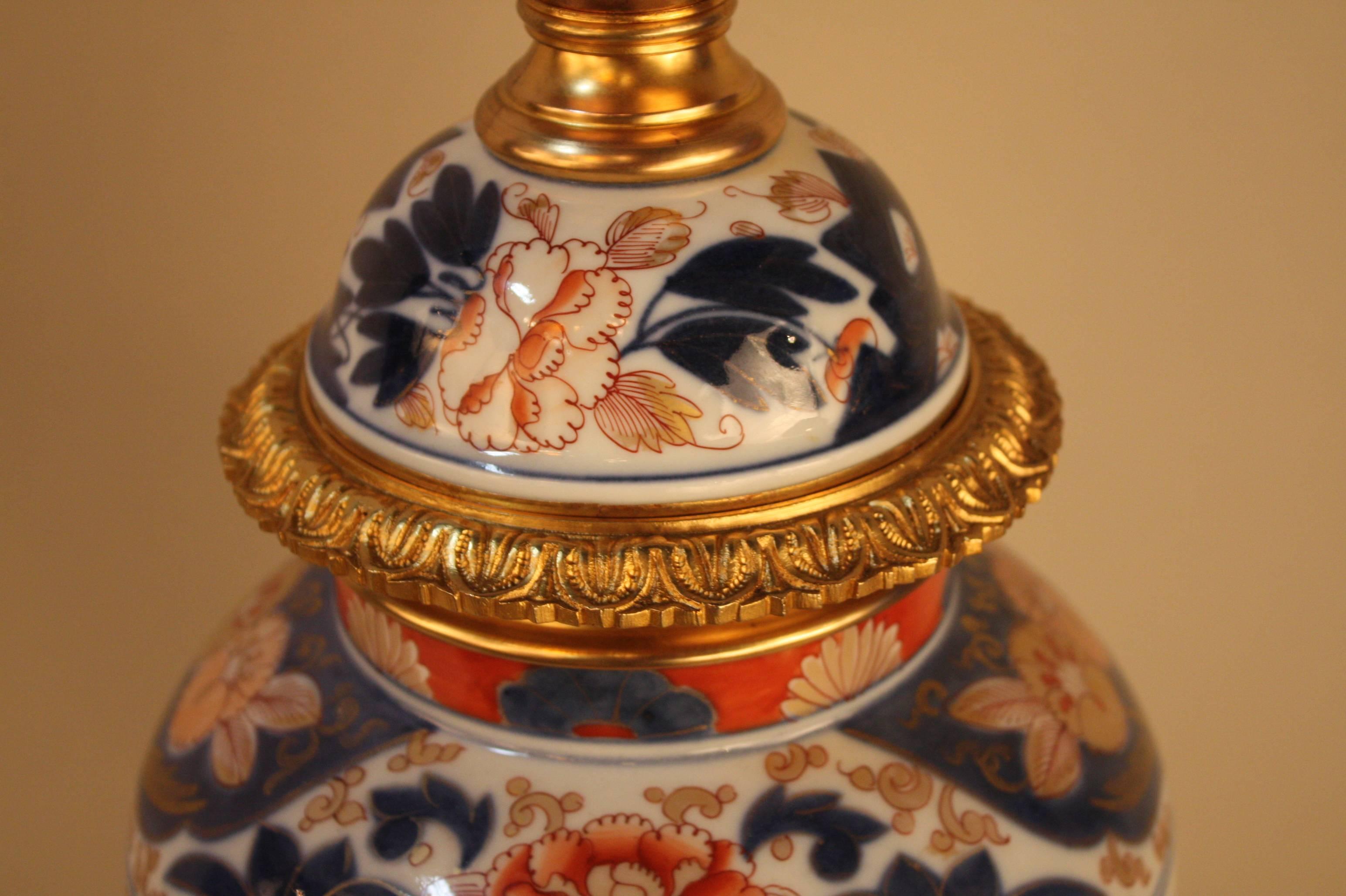 Late 19th Century 19th Century Imari Porcelain and Gilt Bronze-Mounted Electrified Oil Lamp