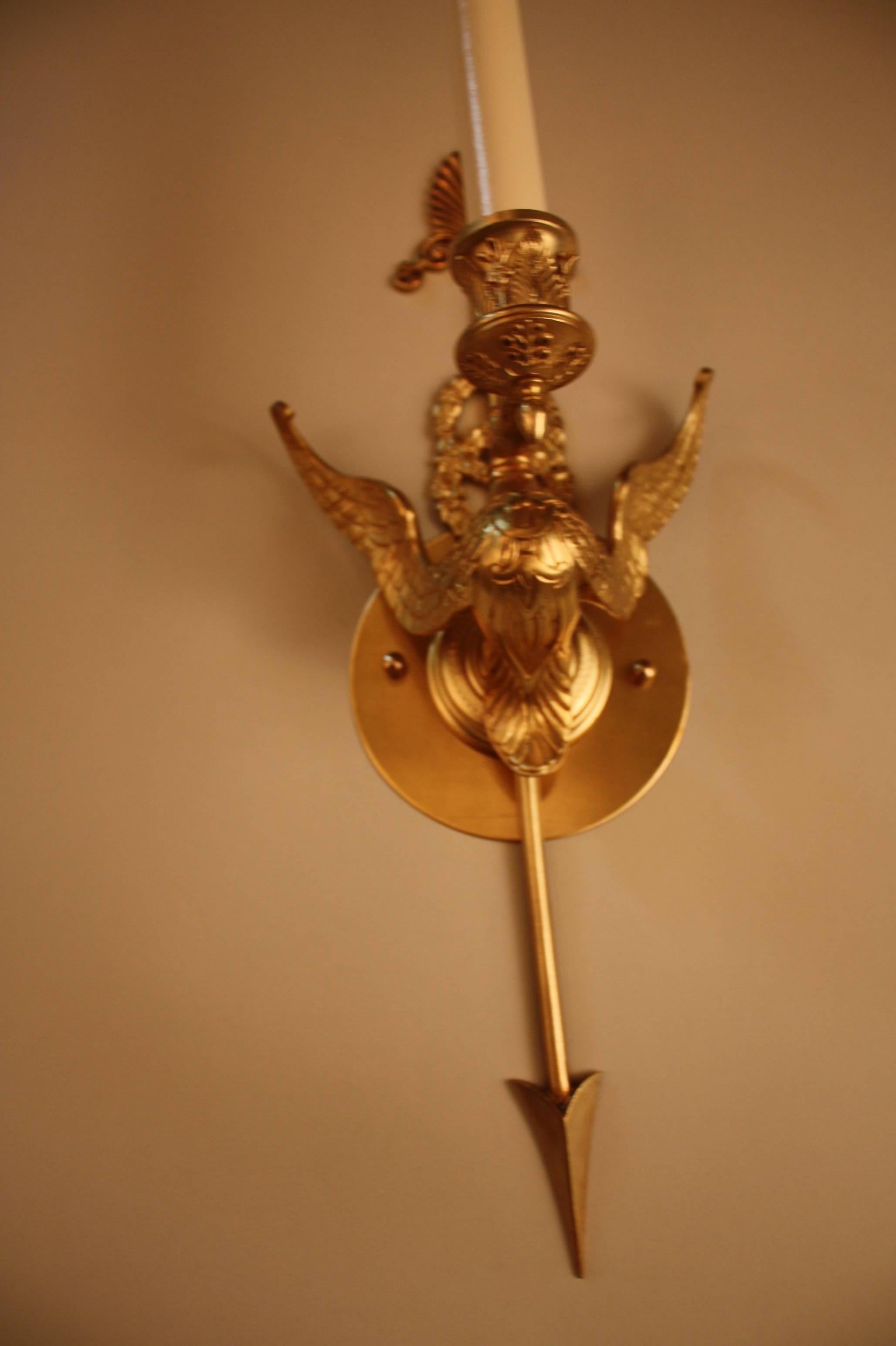Pair of French Empire Style Bronze Swan Wall Sconces 1
