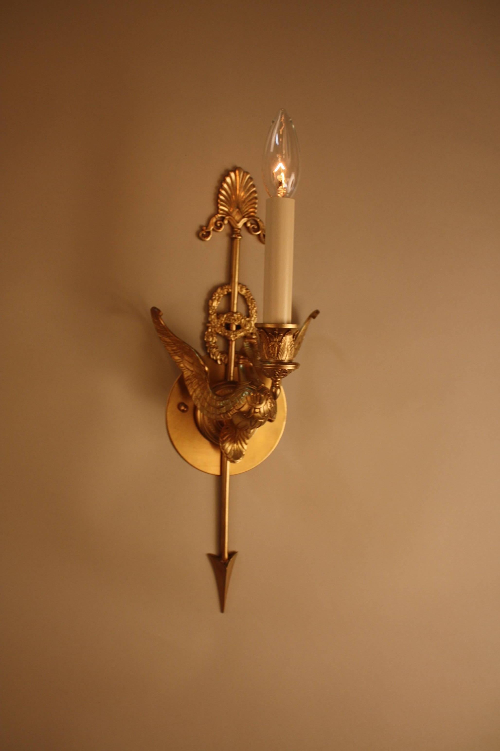 Pair of French Empire Style Bronze Swan Wall Sconces 2