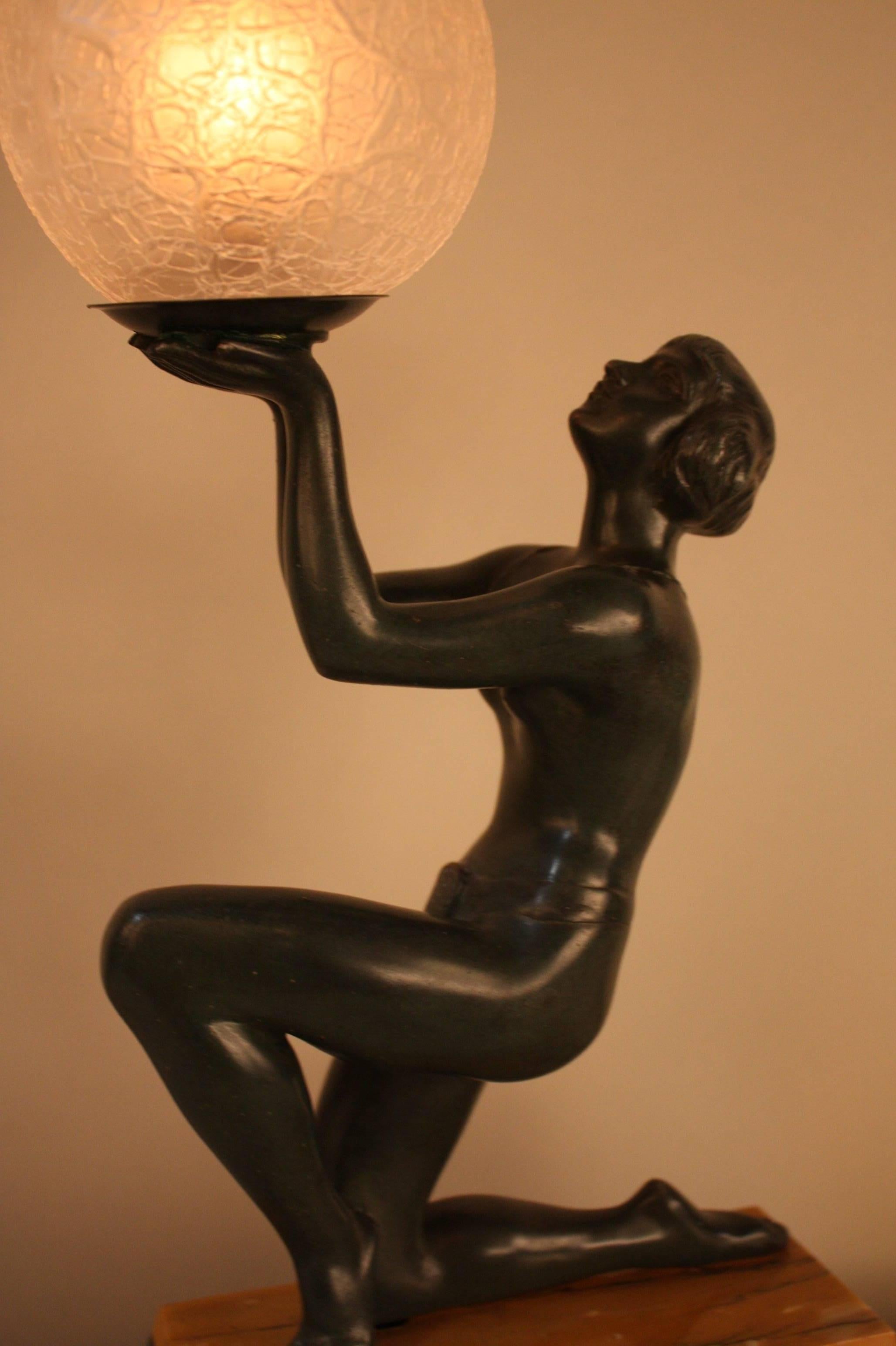 Mid-20th Century Stunning French Art Deco Figure Table Lamp