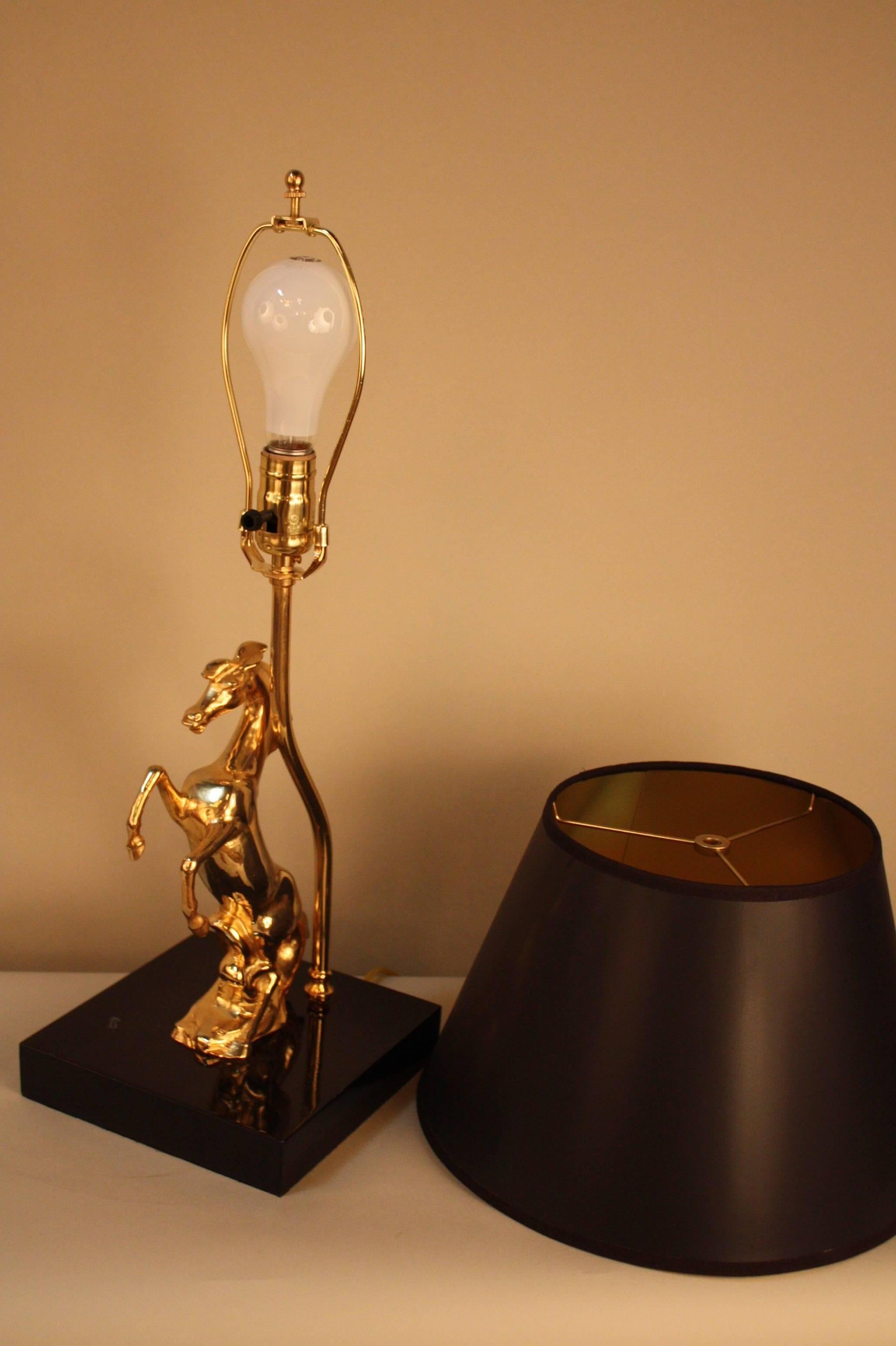 Lacquered Polished Bronze Horse Table Lamp