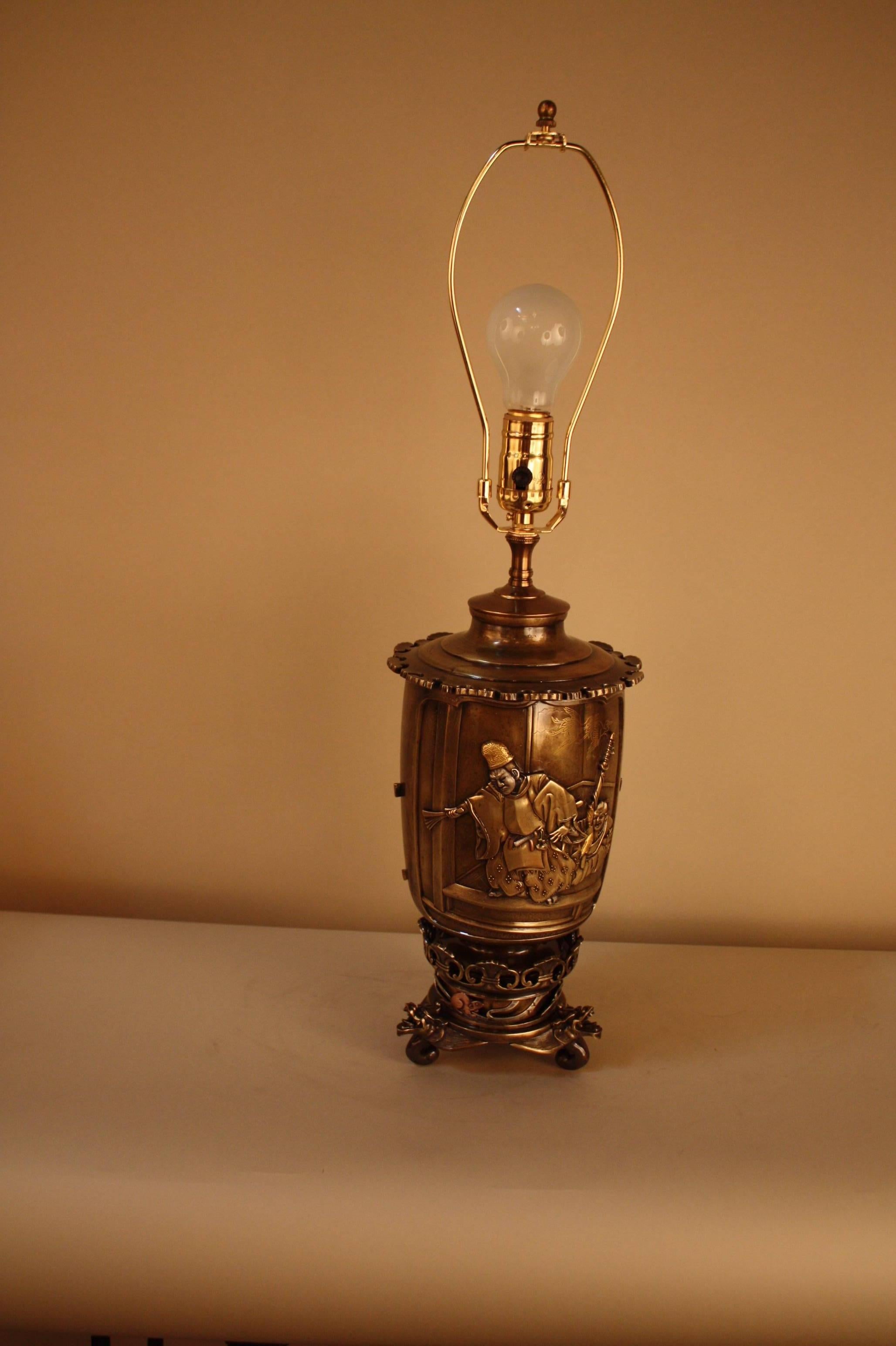 19th Century Japanese Meiji Period Bronze Table Lamp