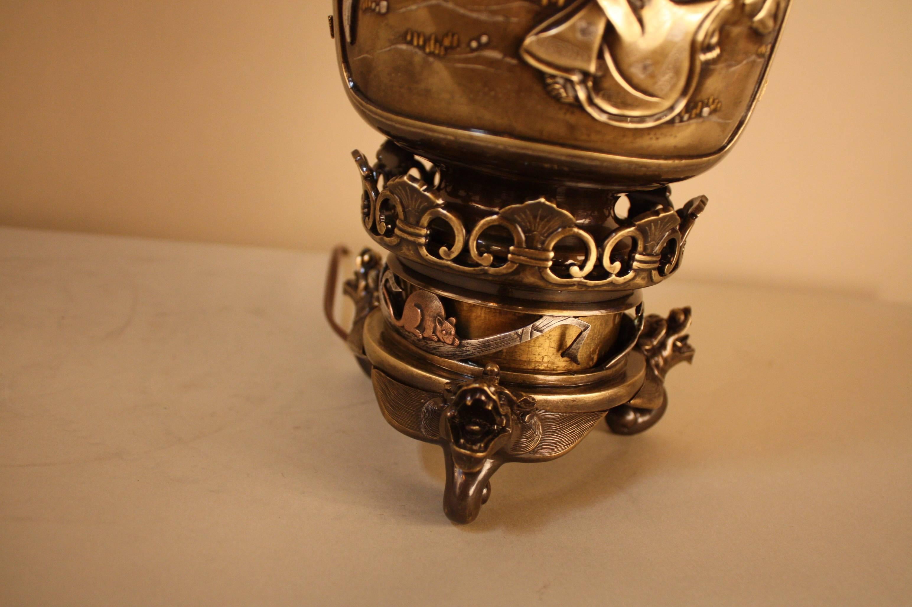 Japanese Meiji Period Bronze Table Lamp 5